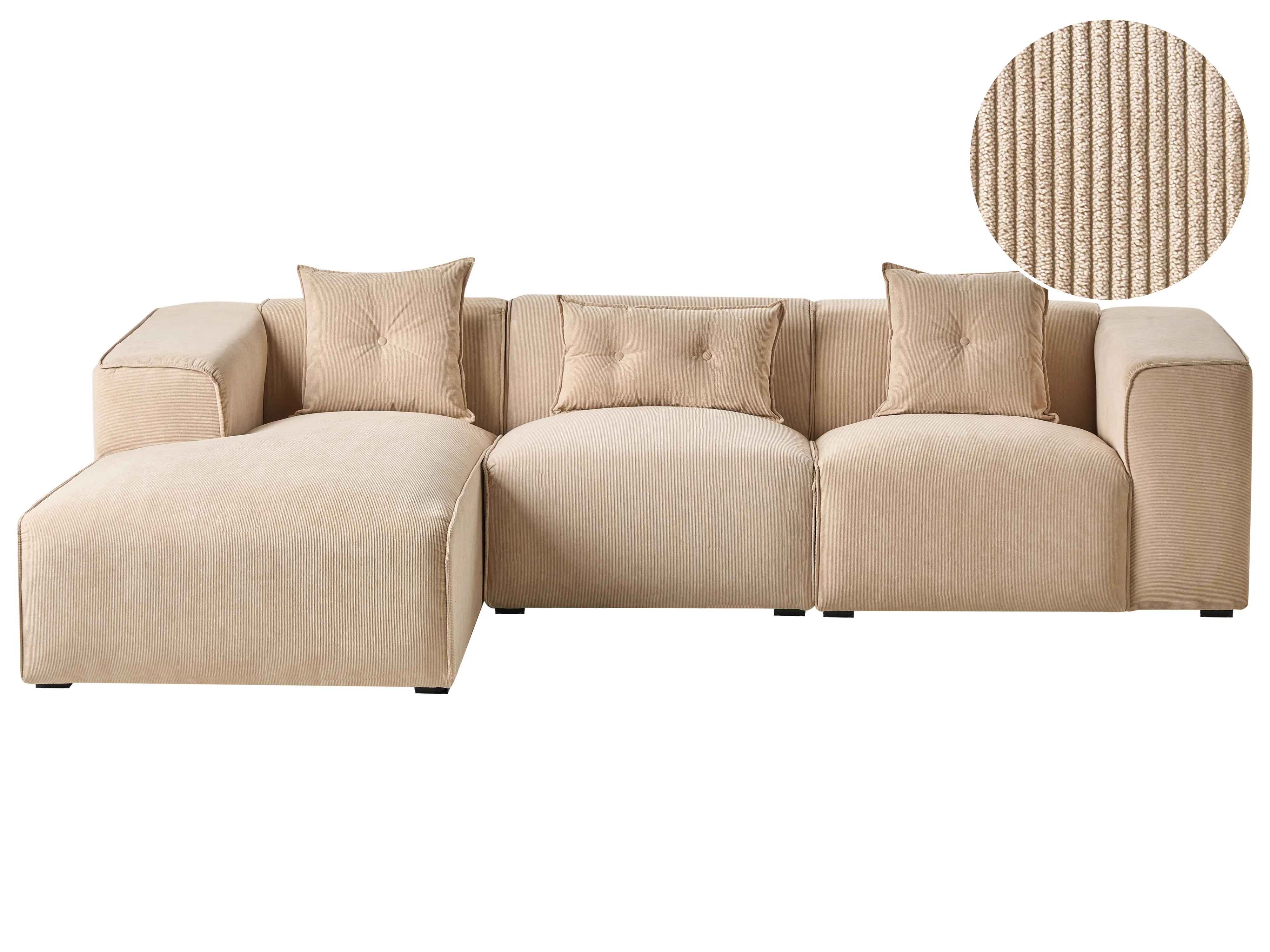 Corner Sofa 3 Seater DOLVA Corduroy Beige Left Hand