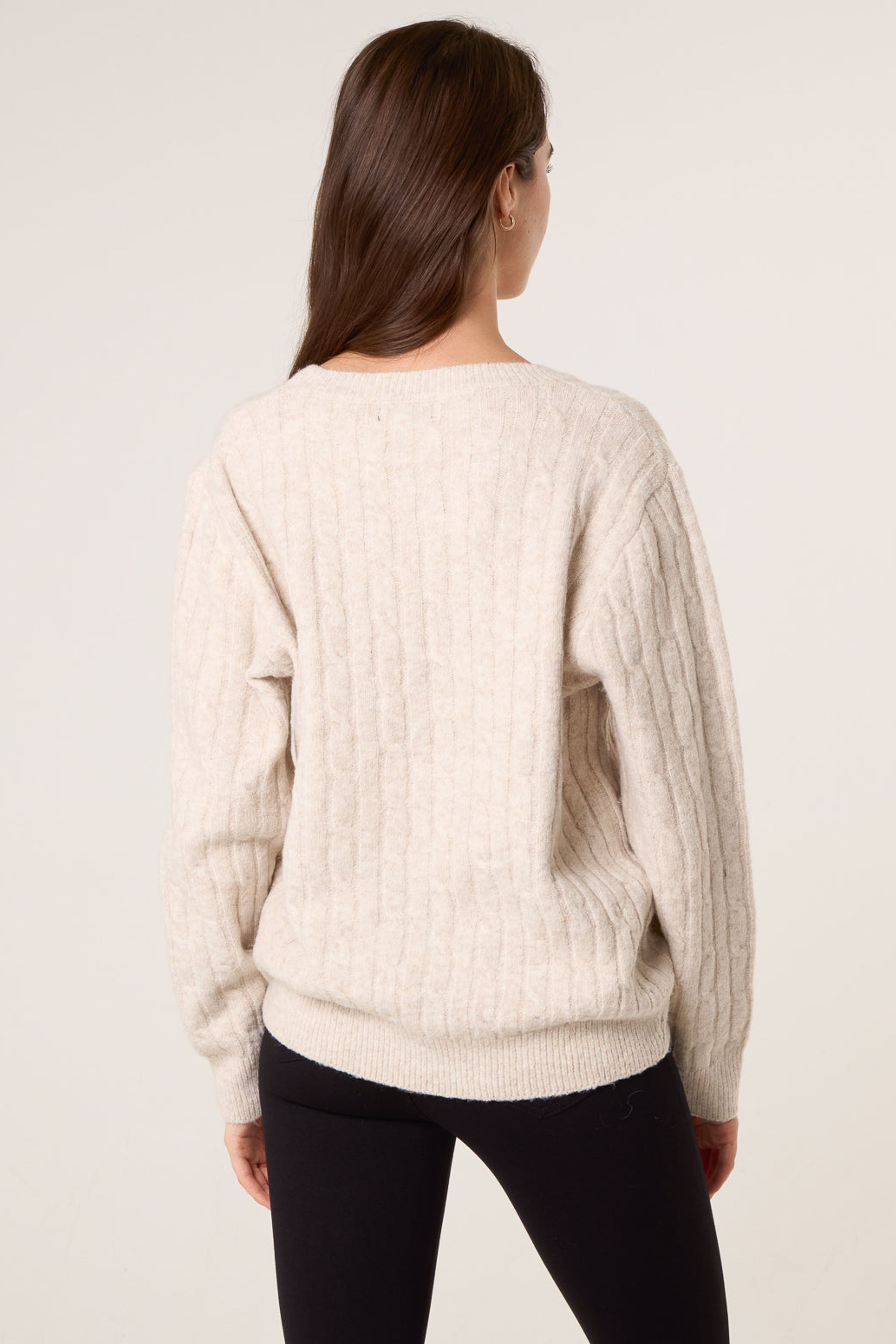 Blue Vanilla Beige Round Neck Jumper With Sequin