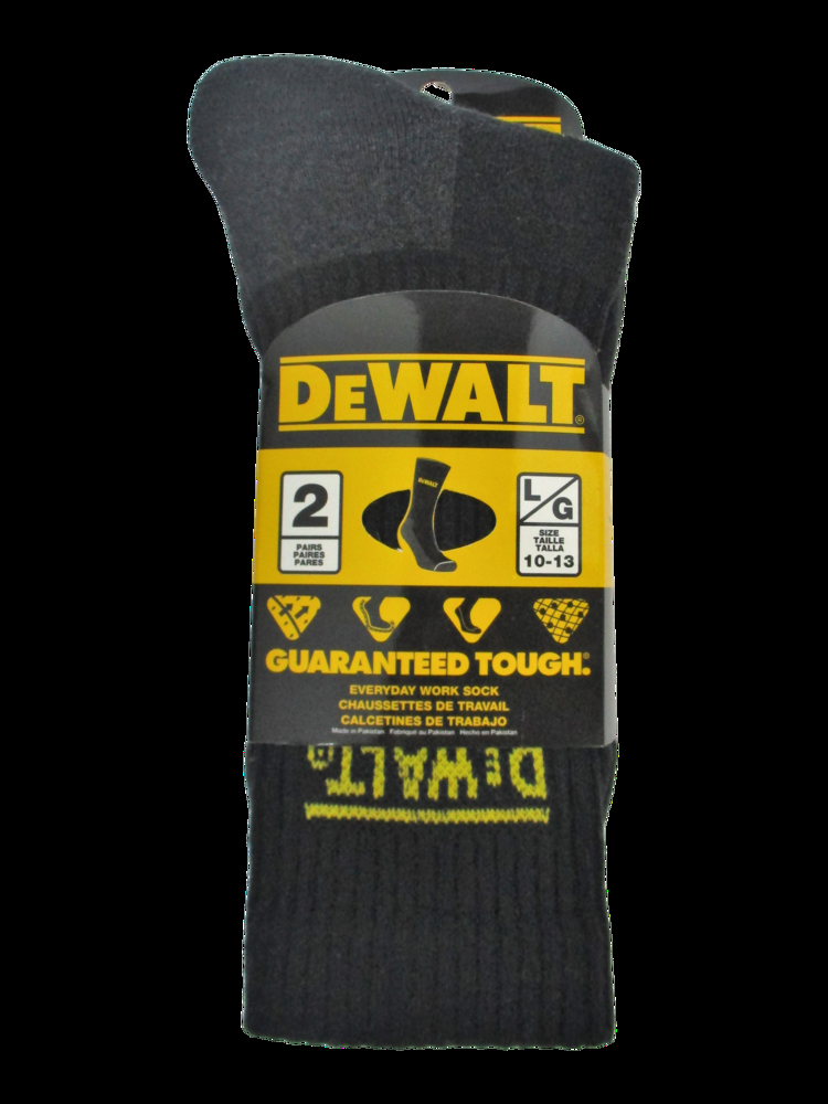 DEWALT Men's Everyday Work Socks, Cushioned for Comfort, Reinforced Heel/Toe, 2-pk, Black