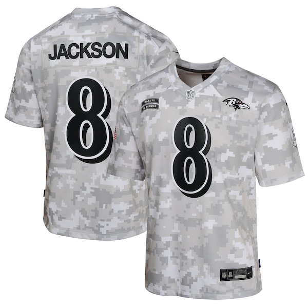 Lamar Jackson Baltimore Ravens Nike Youth 2024 Salute to Service Game Jersey - Arctic Camo