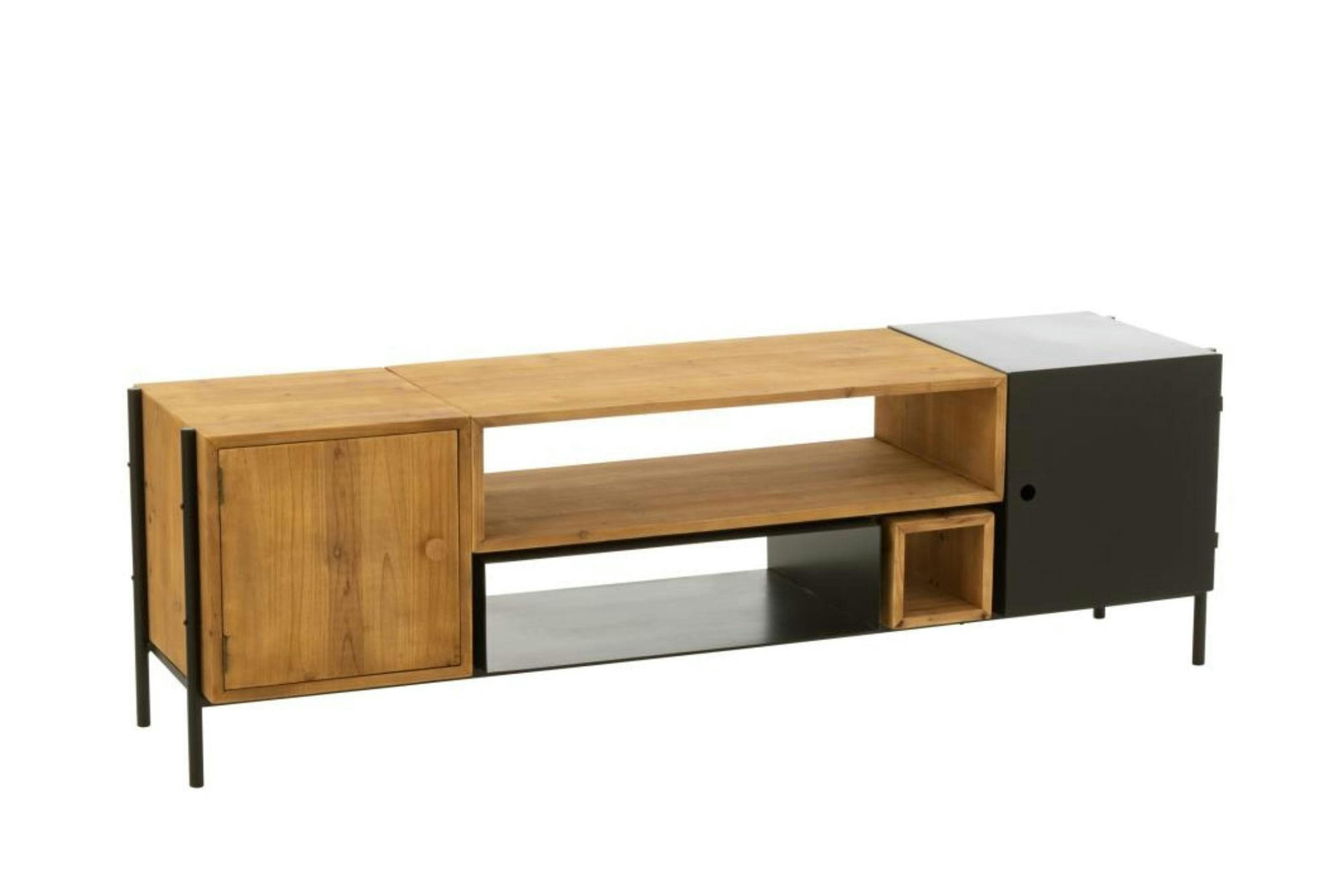 BINA - Meuble TV en bois et métal noir L160