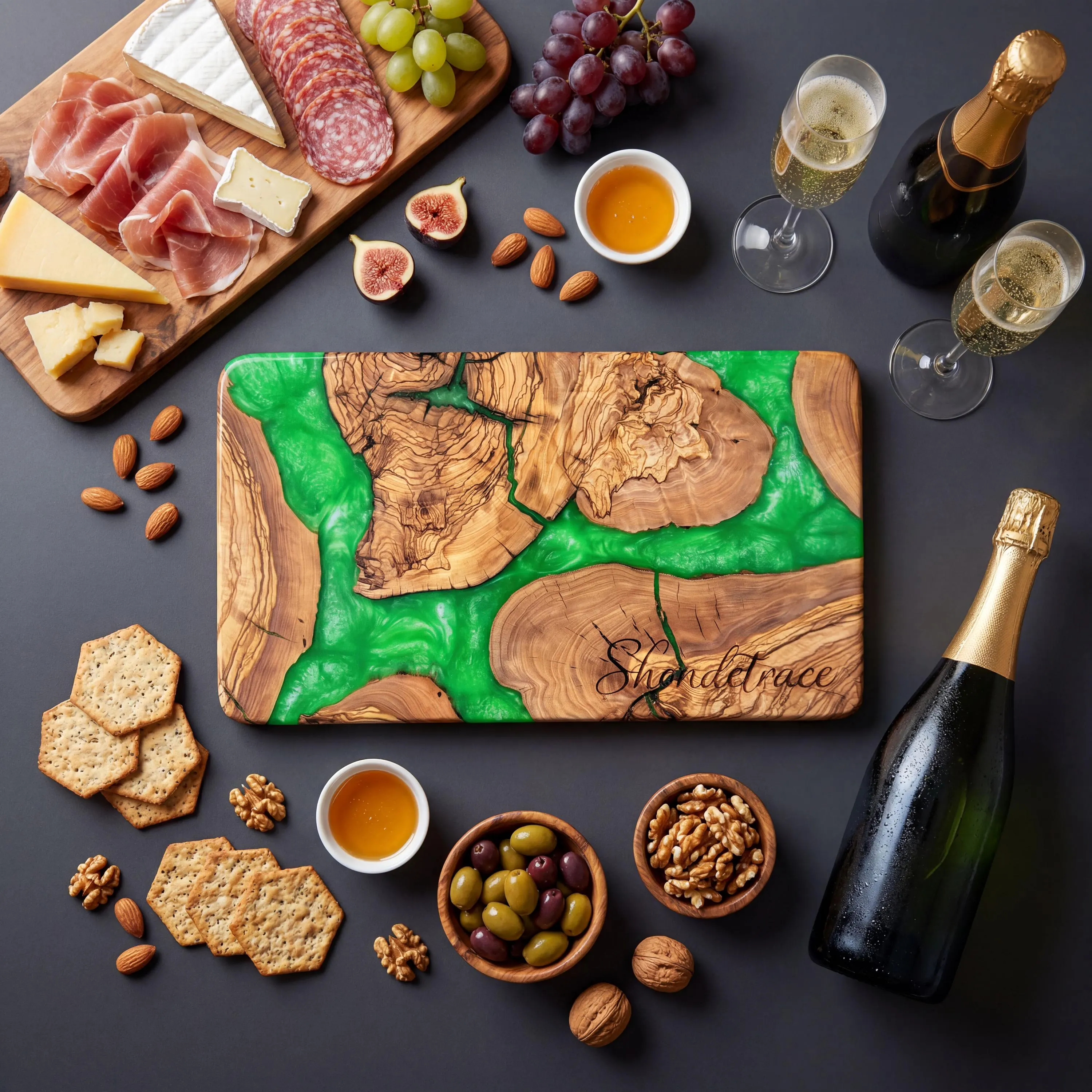 Large Olive Wood Charcuterie Board | Handmade Cheese Board with Epoxy Resin | Rustic Serving Tray | Sushi Platter