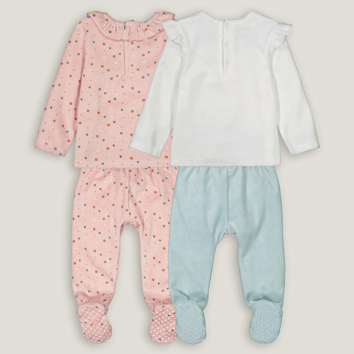Lot de 2 pyjamas 2 pièces velours, motifs fleuris