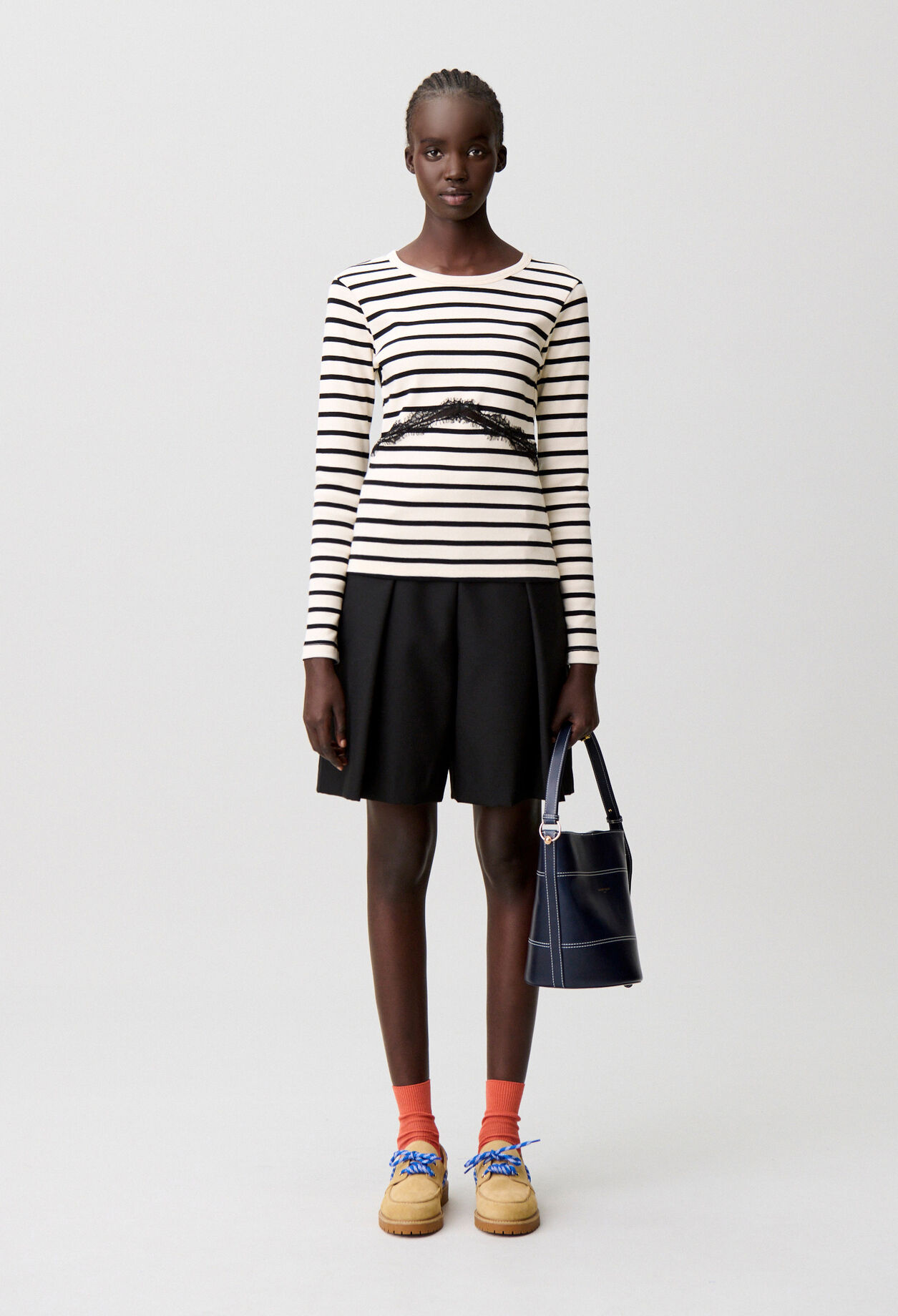 T-shirt marinière avec dentelle