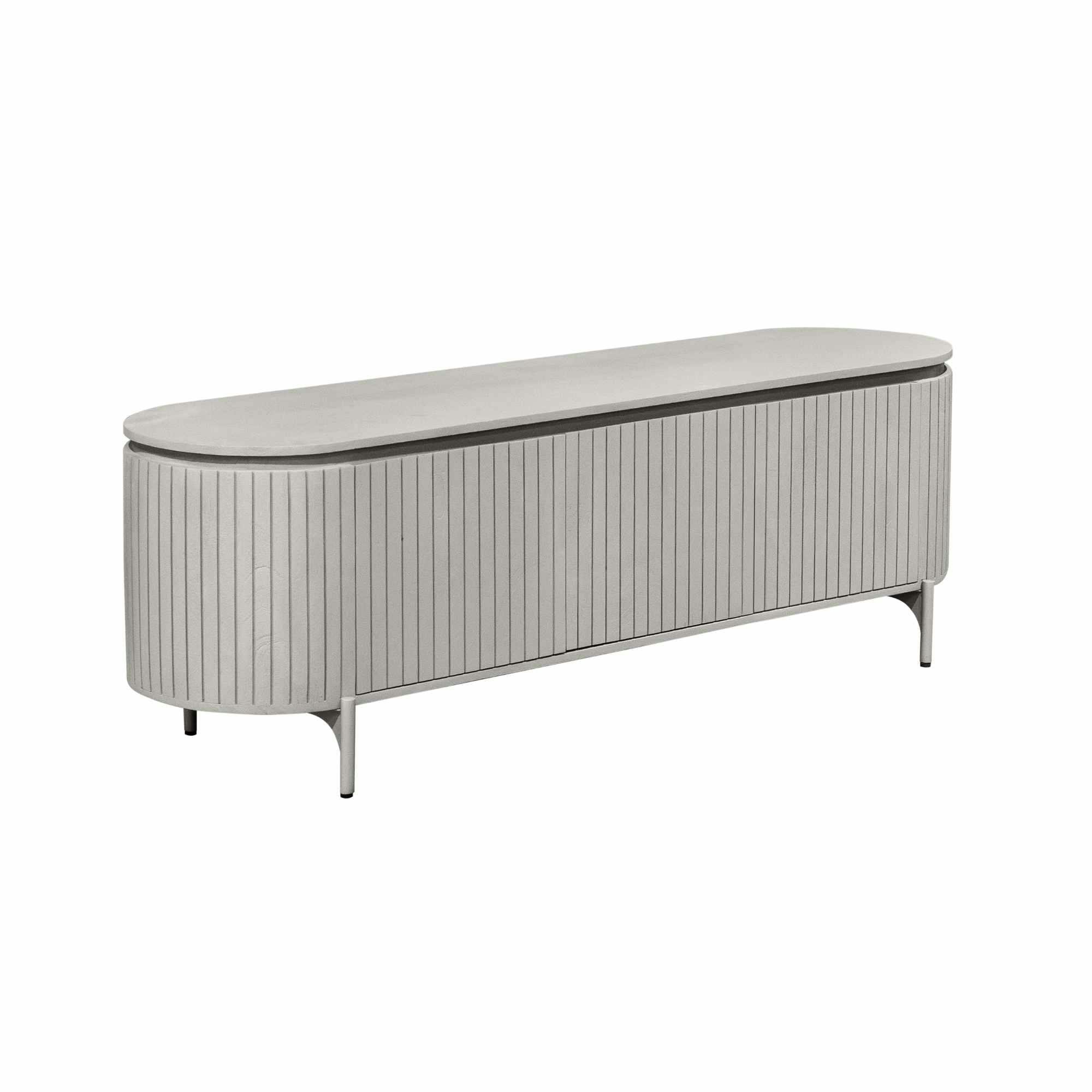 Meuble TV bois gris rainuré ovale 3 portes CALERO