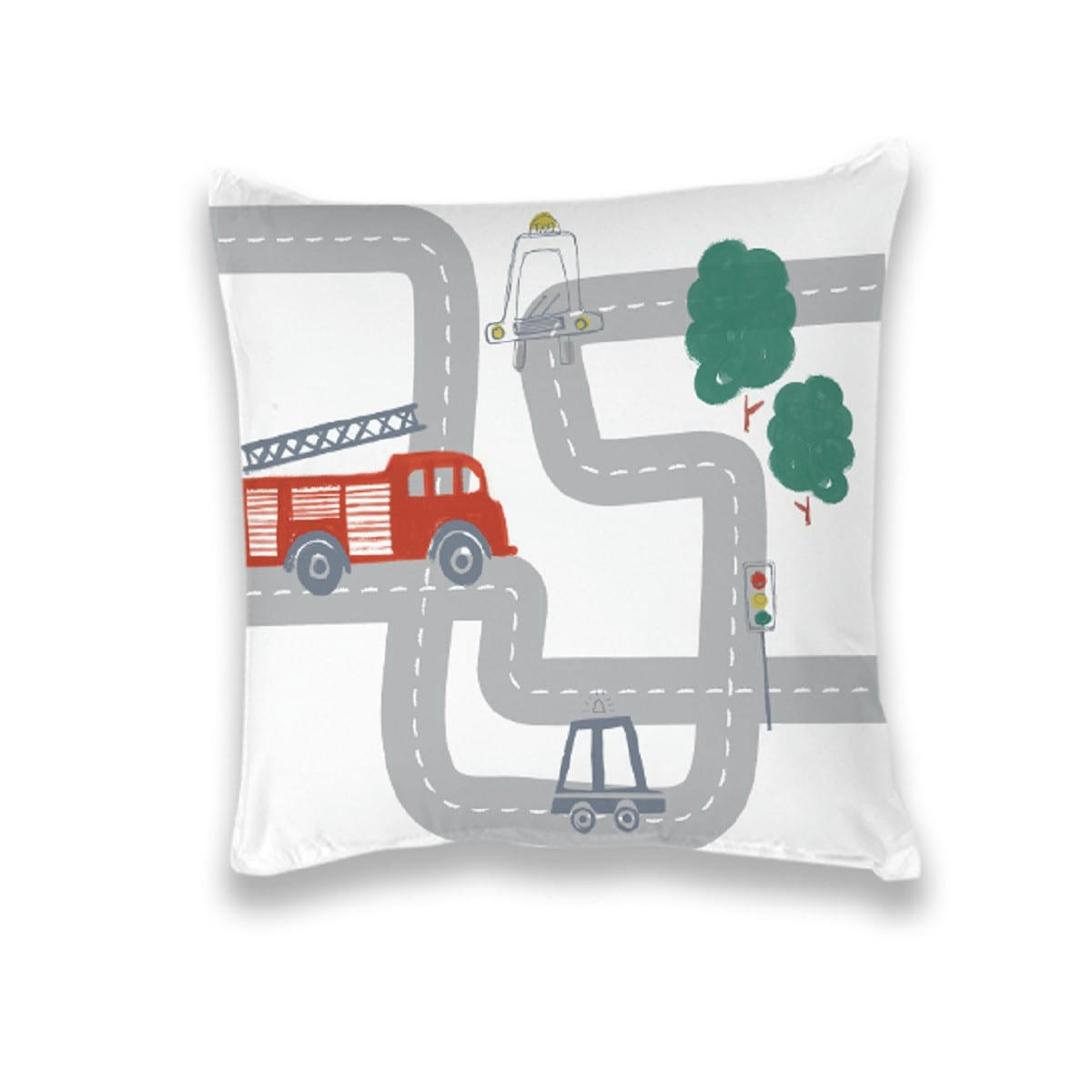 KIDS - Coussin coton blanc avec circuit 40x40cm