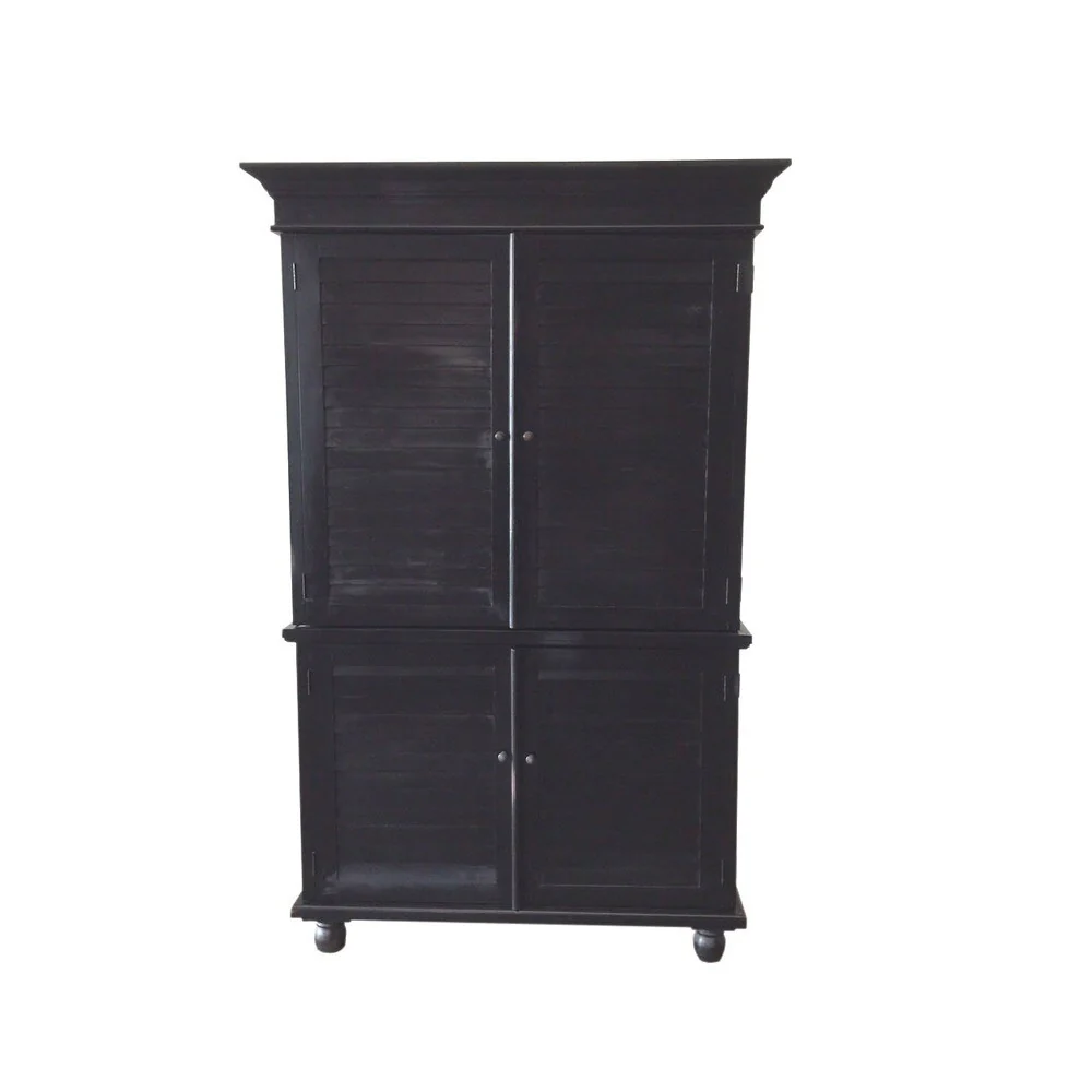 Handmade D-Art Distressed Black Double Louvard Armoire (Indonesia)