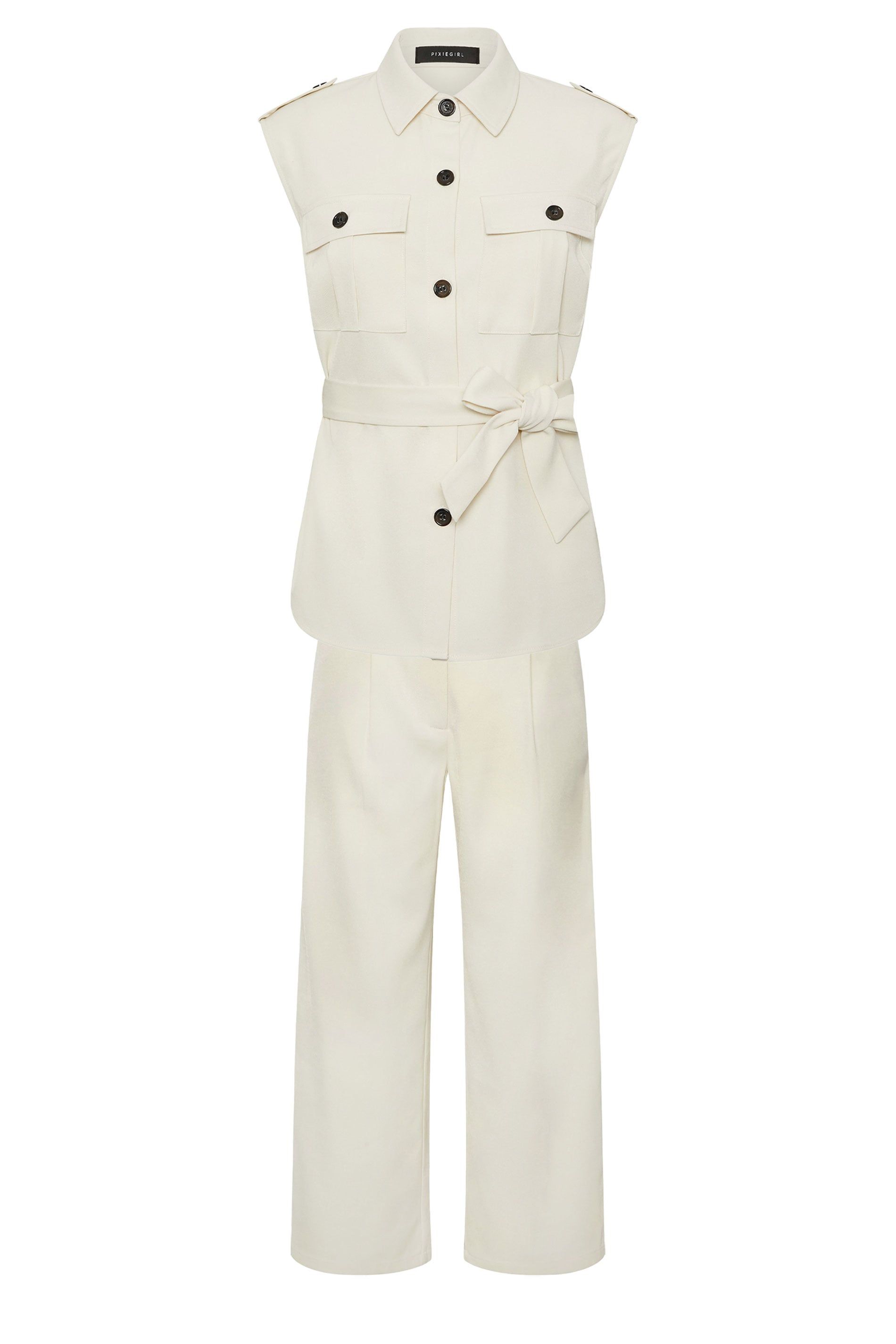PixieGirl Petite Belted Utility Shirt & Wide Leg Trousers Set