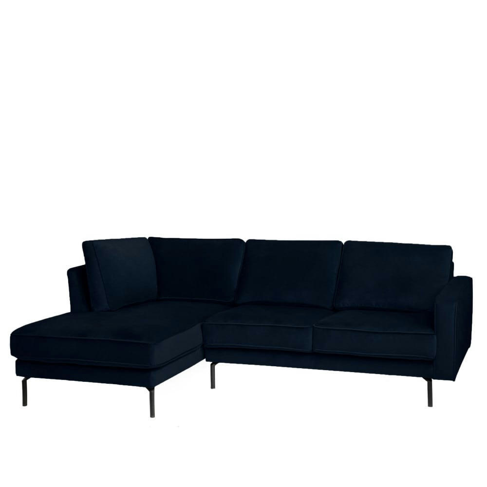 ORSO - Canapé d'angle gauche en velours bleu marine 3 places