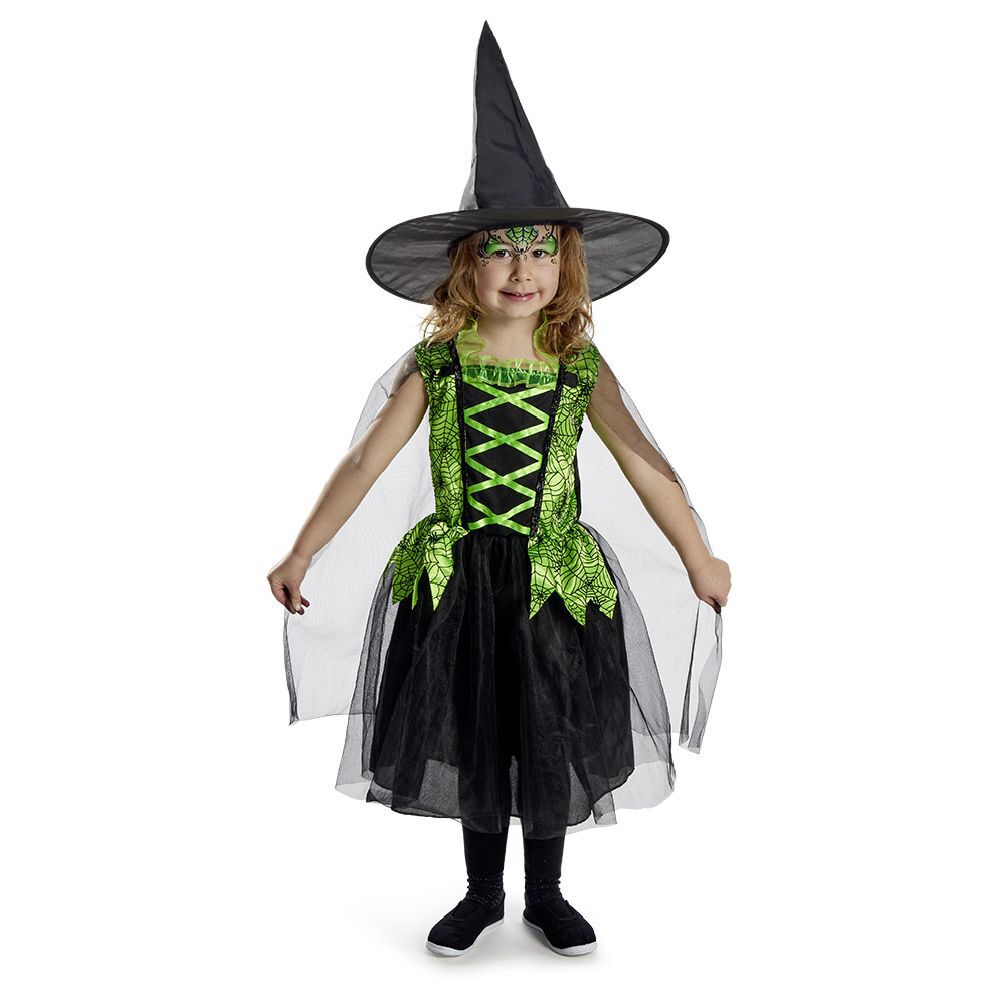 Déguisement enfant Halloween sorcière robe chapeau noir vert 7/10ans