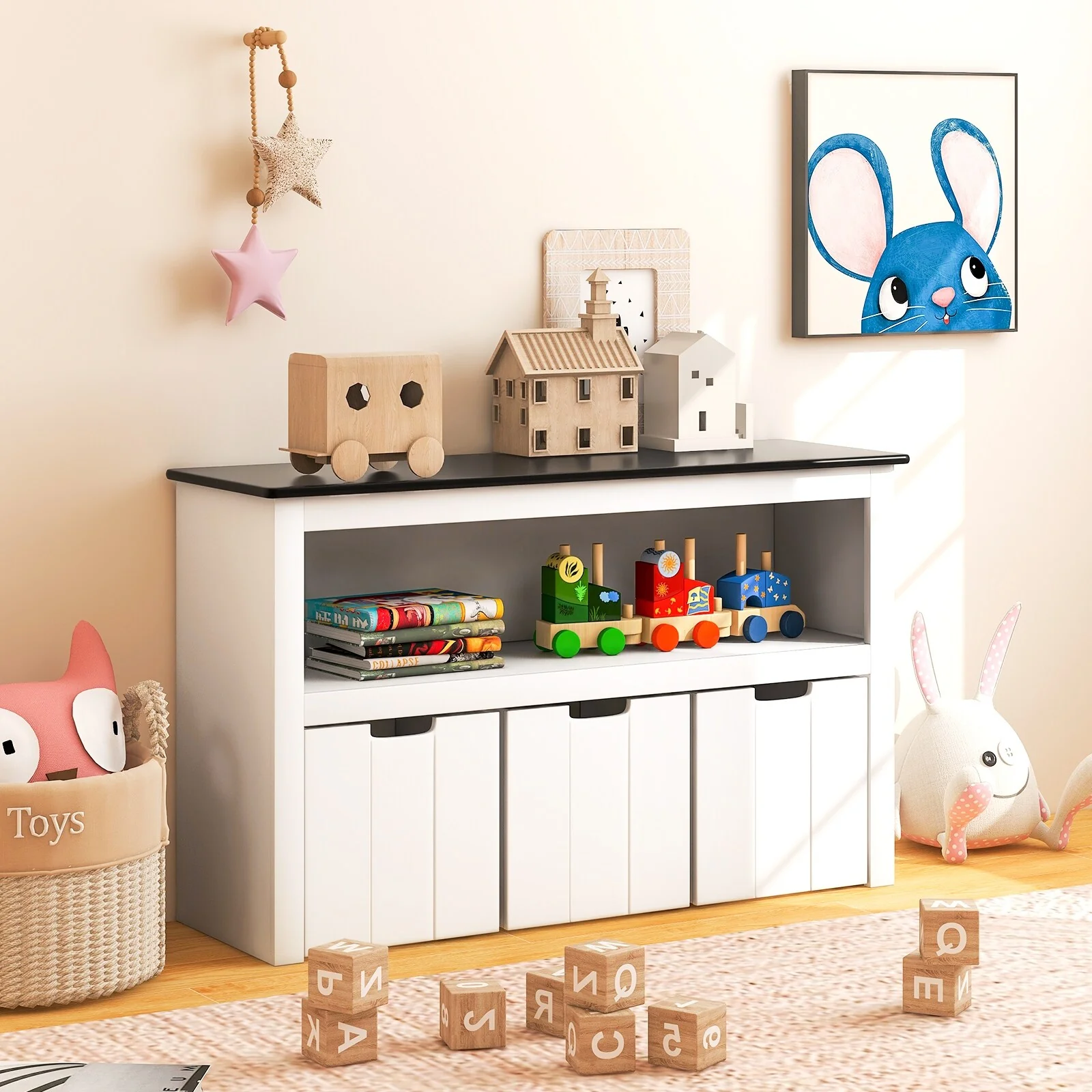 Kids Toy Storage Organizer with Blackboard Top-3-Drawer - 40 x 13 x 24.5