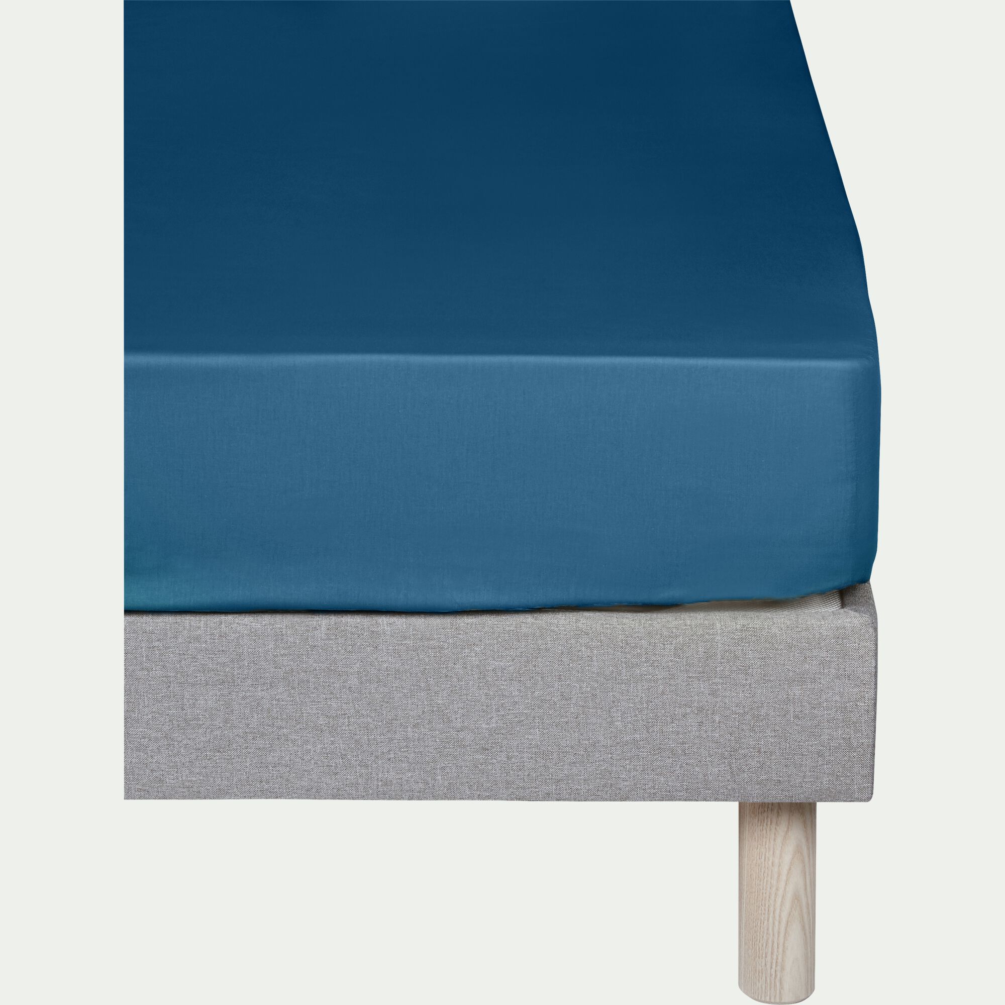 CALANQUES - Drap housse en coton 180x200cm B30cm - bleu figuerolles