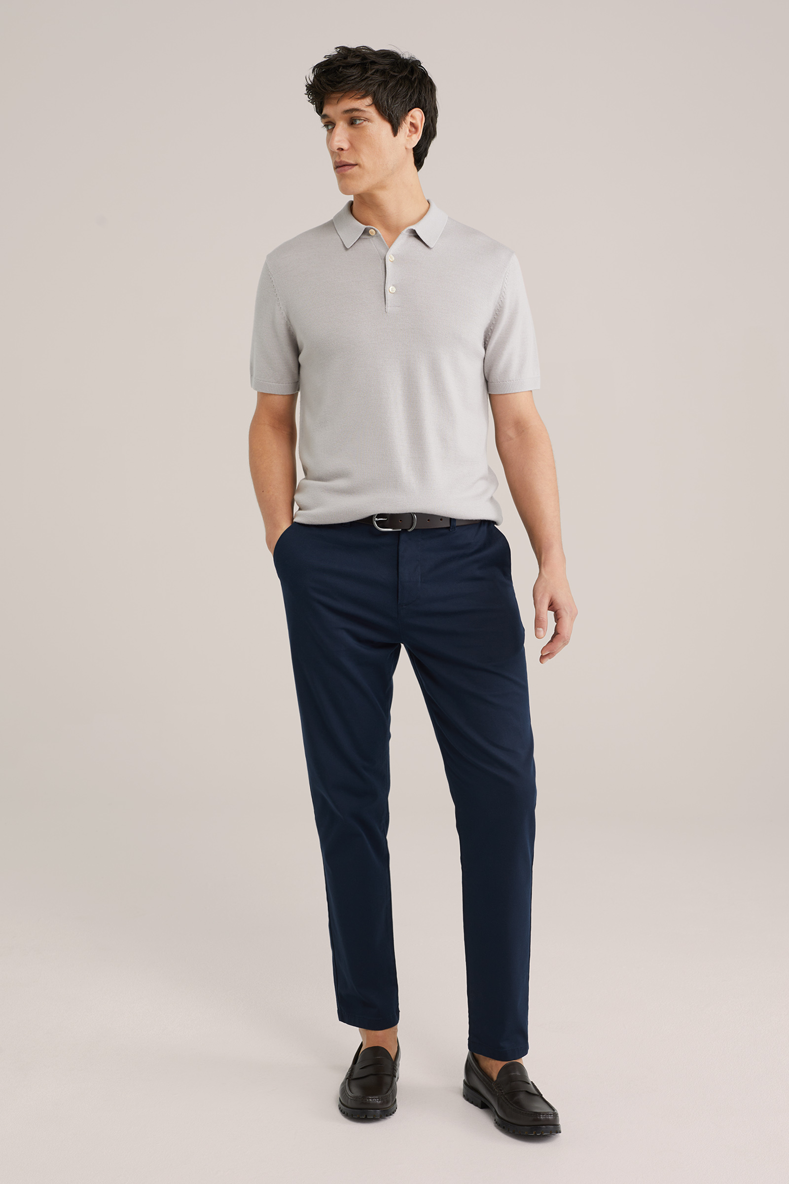 Heren Regular fit fijngebreide polo van merinowol