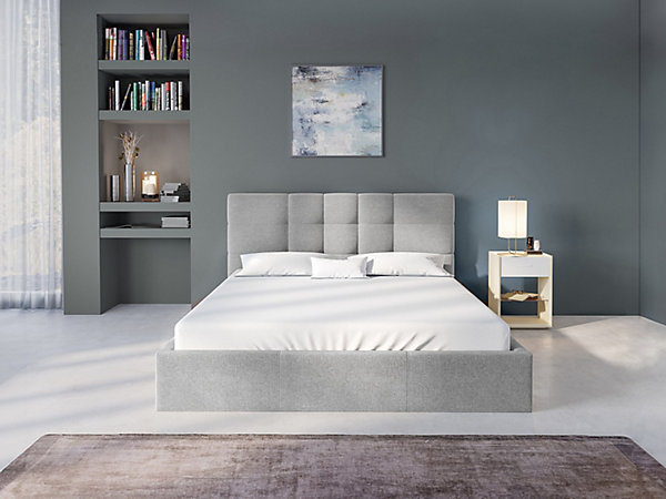 Lit coffre 140 x 190 cm - Tissu - Gris - ELIAVA