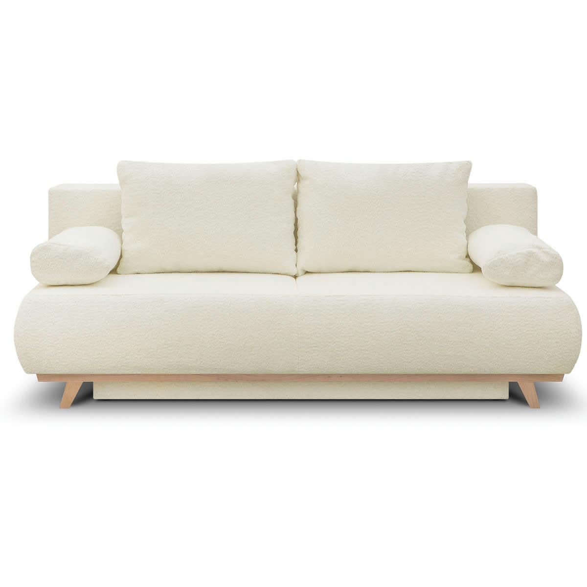 LARIA - Canapé convertible 3 places en tissu bouclette écru