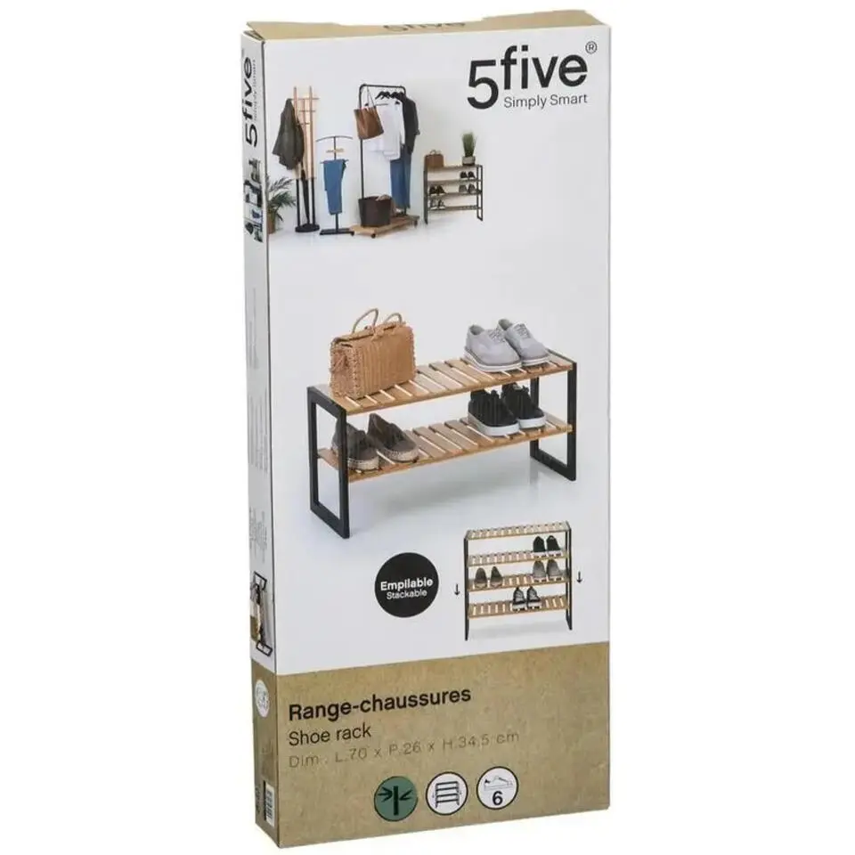 5Five Schoenenrek - bruin - bamboe - 6 paar schoenen - 70 x 34 cm