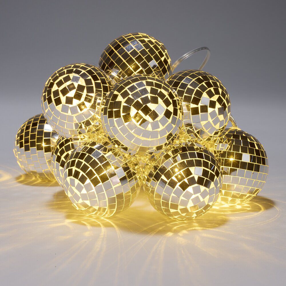 Guirlande de No&euml;l LED boule disco argenté lumière réglable blanc chaud
