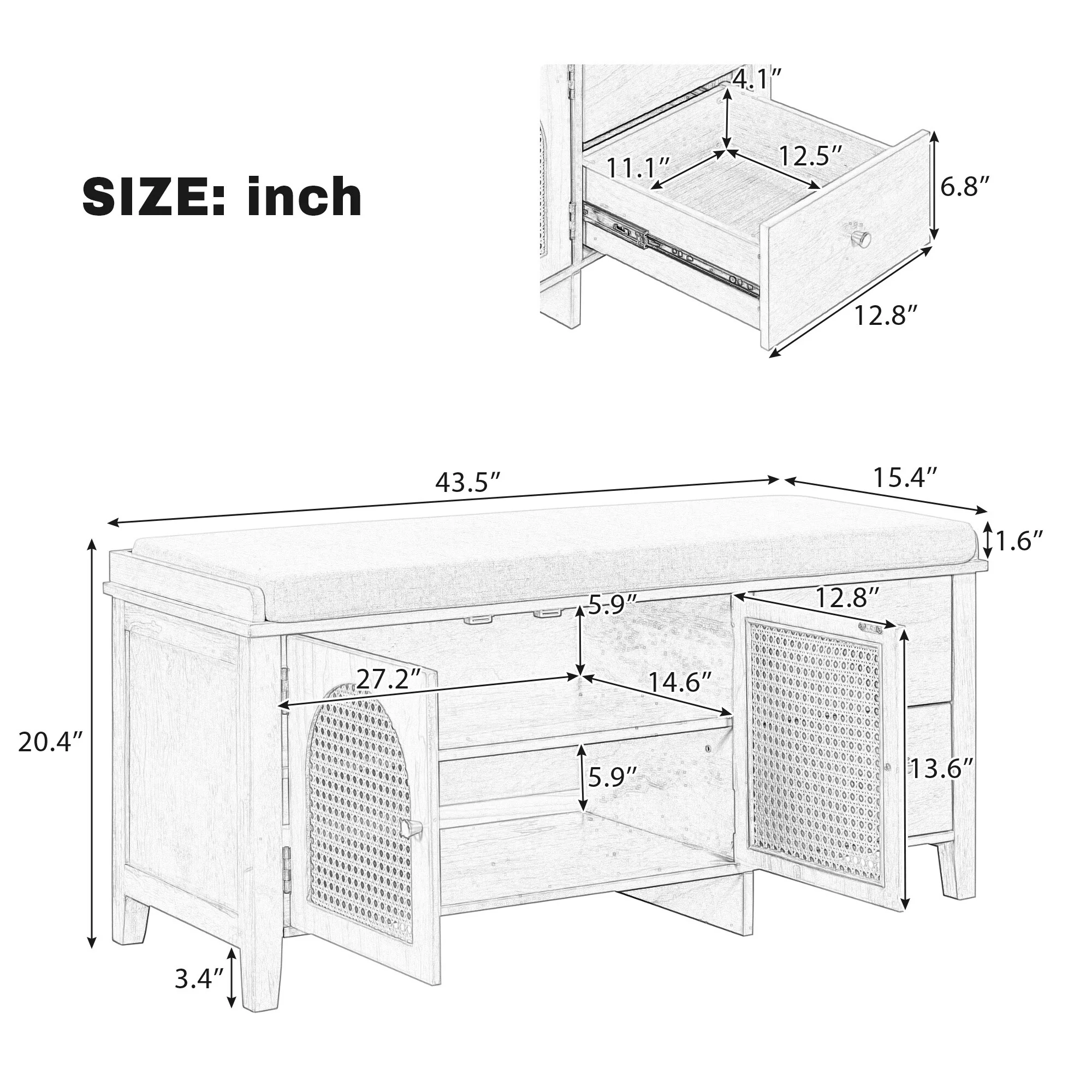 Vintage Shoe Bench with Storage and Cushion