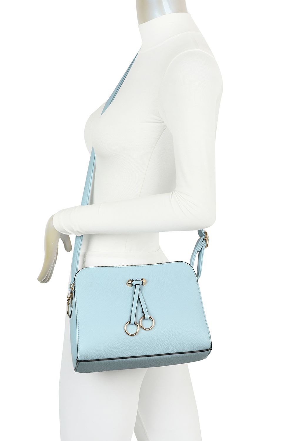 Fontanella Fashion Metz Twin Rings Charm Three Zipped Sections PU Leather Crossbody Bag
