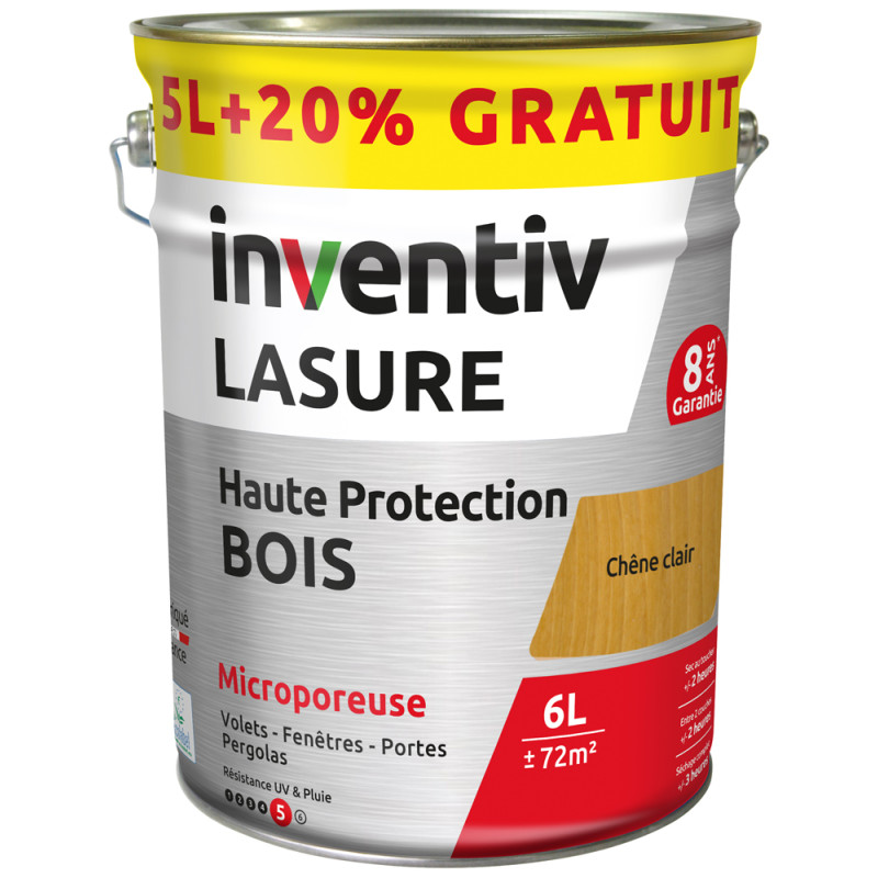 Lasure pour bois Haute Protection chêne clair 5 L   1 L gratuit INVENTIV