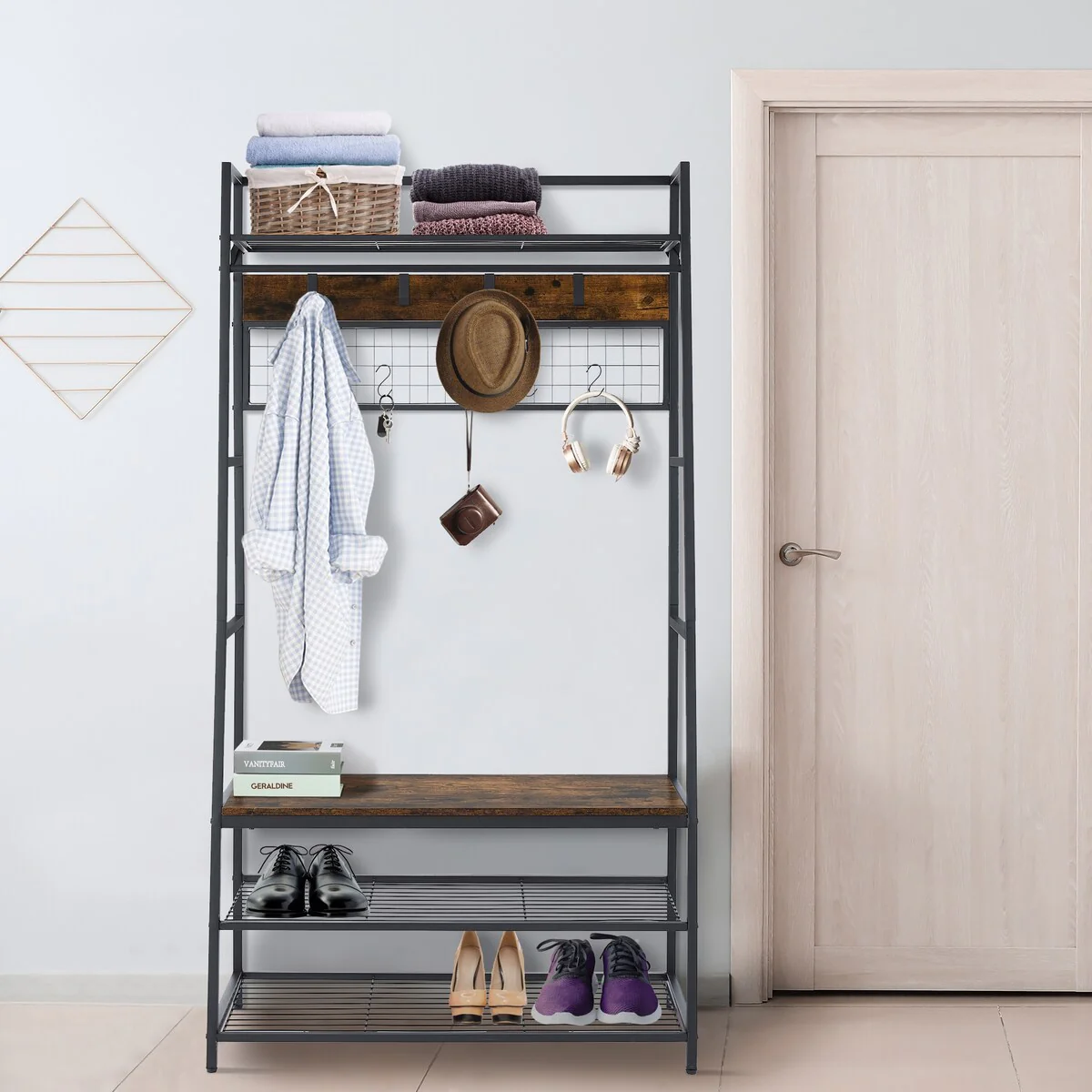 Coat Rack Bench,Hall Tree,Shoe Storage and Multiple Coat Hooks