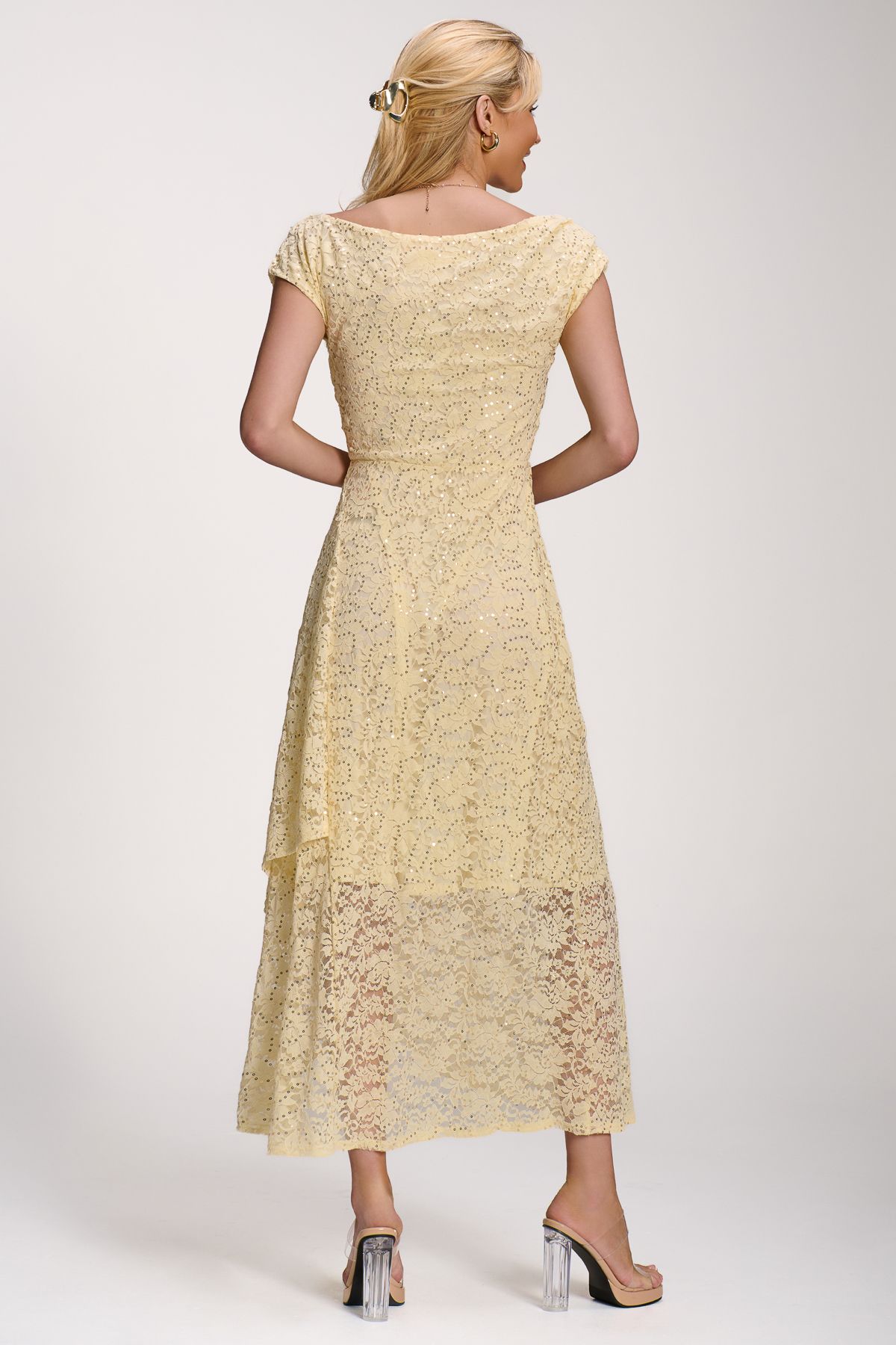 Jolie Moi Lace Sequin Embellished Midi Dress
