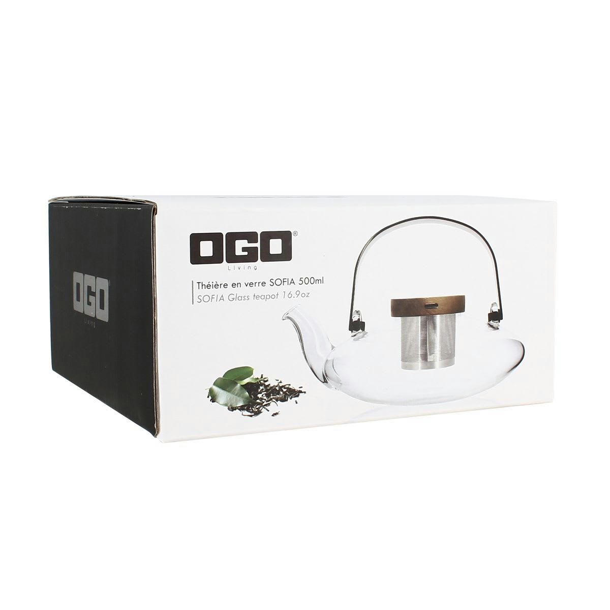 SOPHIA - Théière en verre avec couvercle en bois d'acacia 500ml