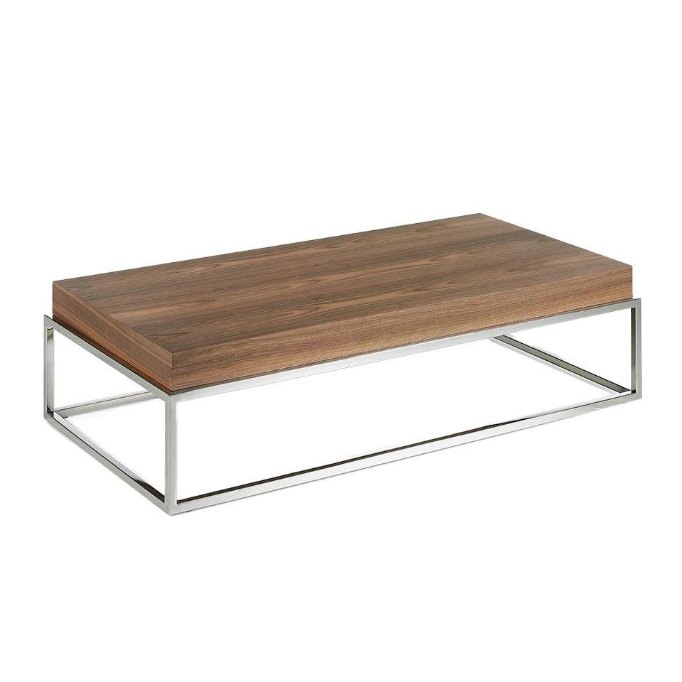 - Table basse effet bois noyer et acier