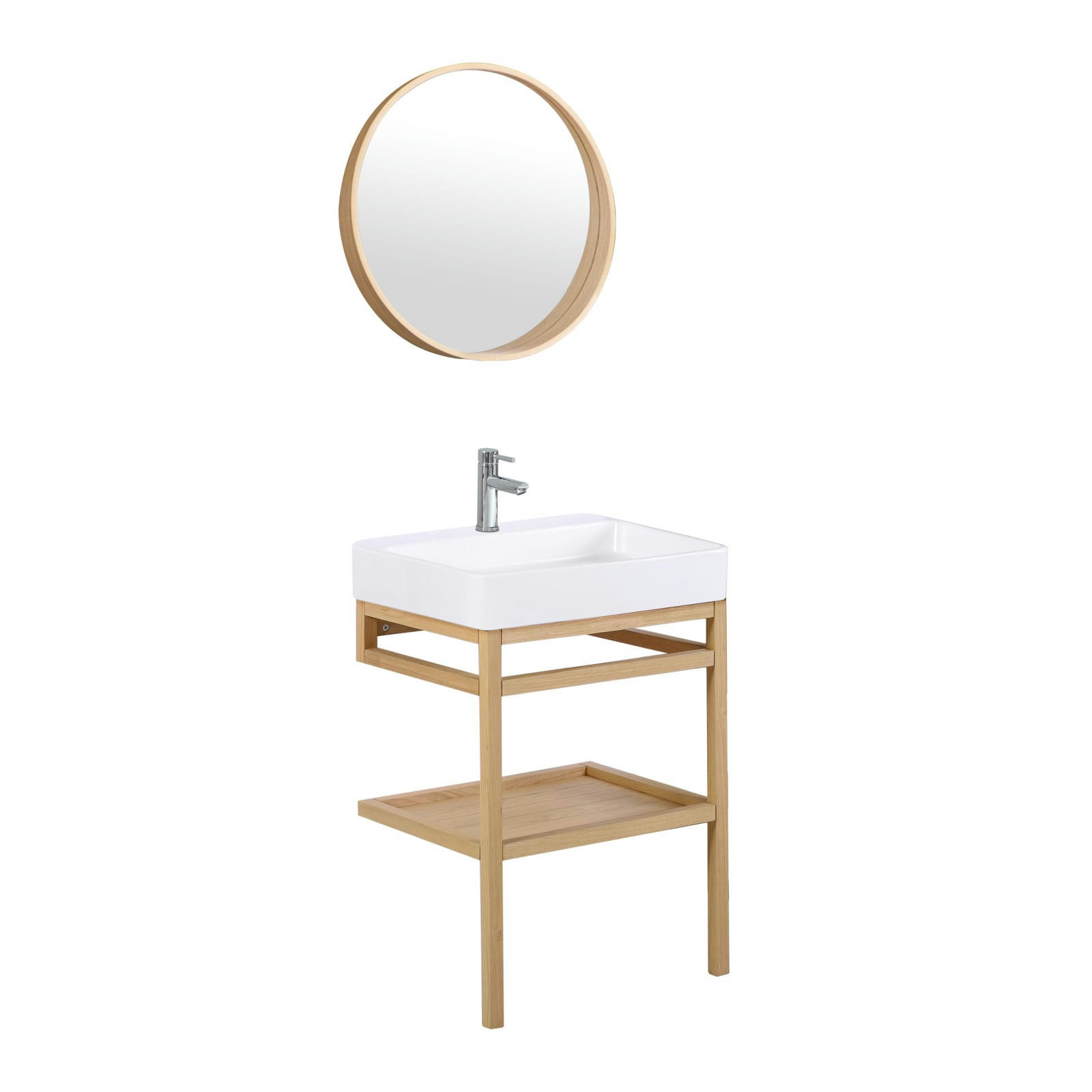 HOPP - Meuble de salle de bain 60 cm avec miroir rond et vasque