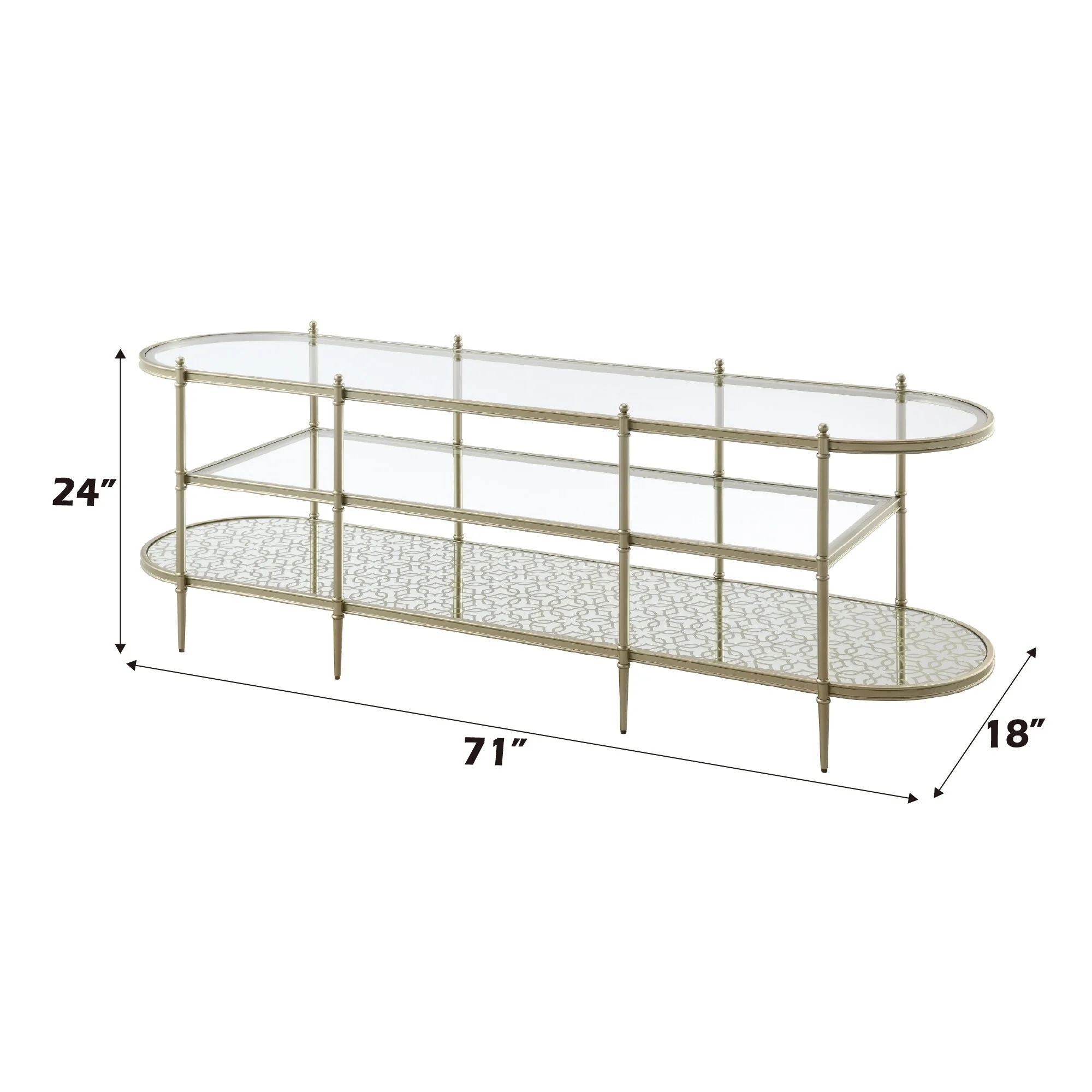 71 TV Stand with Tempered Glass Shelves and Sturdy Metal Frame for TVs Up to 70