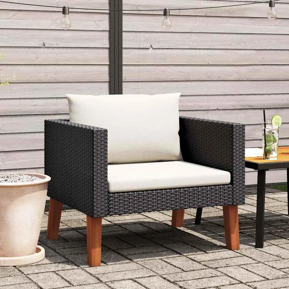 vidaXL - Tuinbank eenzits - Zwart - Poly rattan - Met kussens