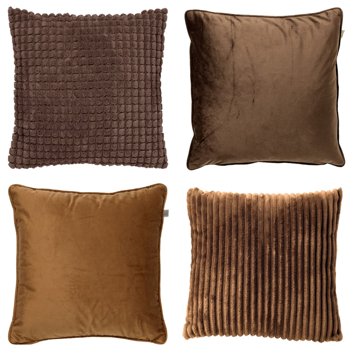 KUSSENSET - 4-delig Mixed Textures - 45x45 cm - inclusief binnenkussens - bruin