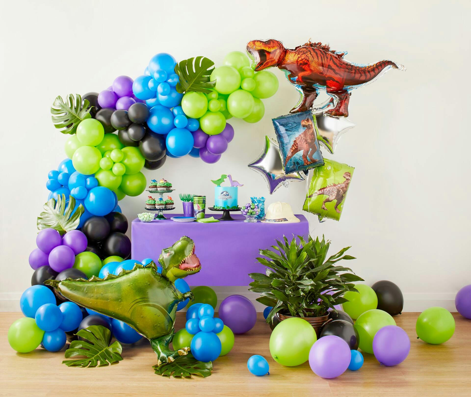 T-Rex Dinosaur Satin Foil Balloon, Green, 36-in, Helium Inflation & Ribbon Included for Birthday Party