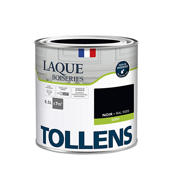 Laque boiseries et métal Tollens RAL 9005 noir satin 500ml
