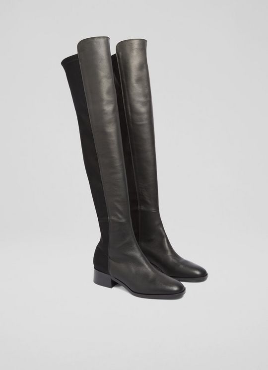 Dukely Black Half And Half Stretch Over The Knee Boot