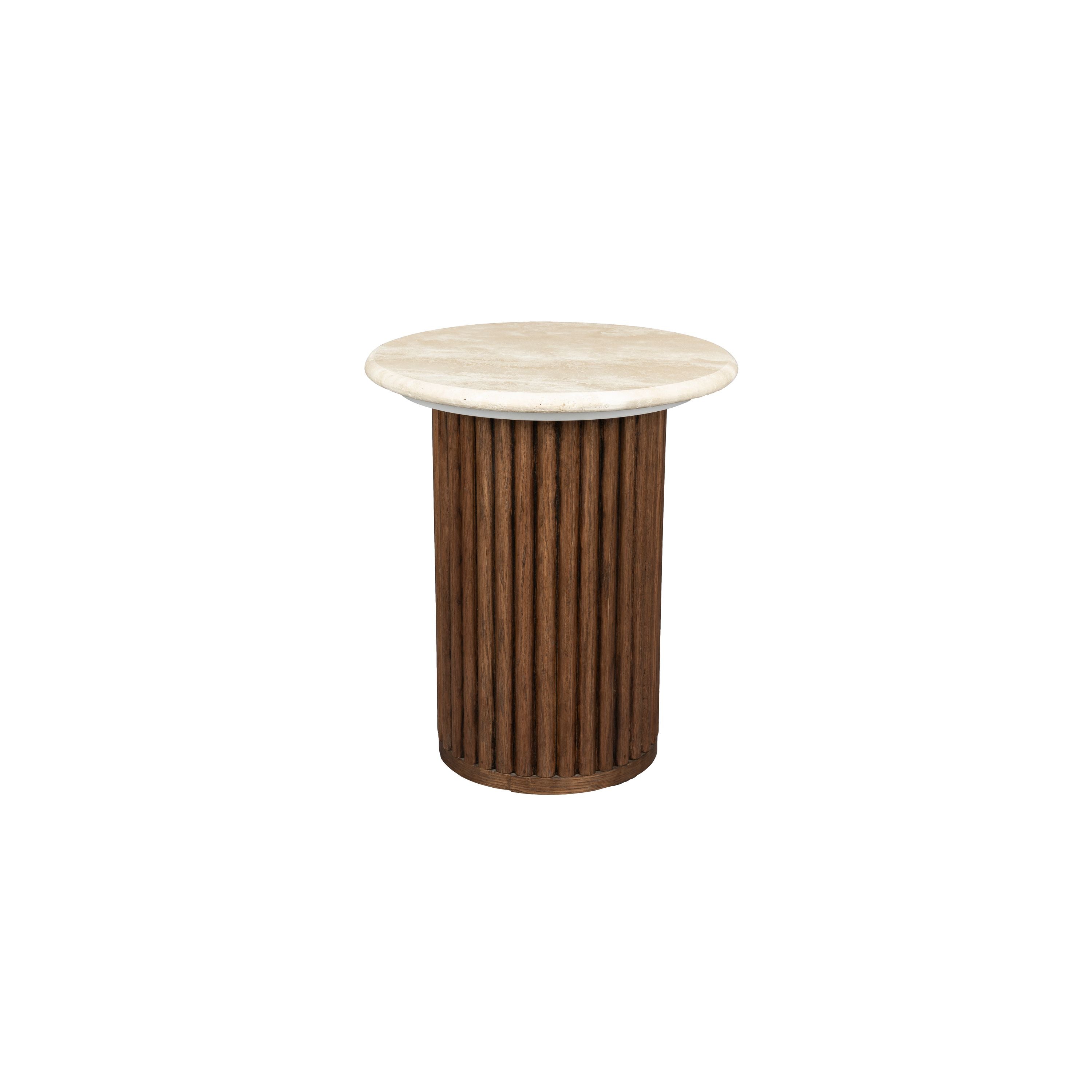 Dutchbone Arda Bijzettafel Rond 35 cm Travertin/ Hout - Beige