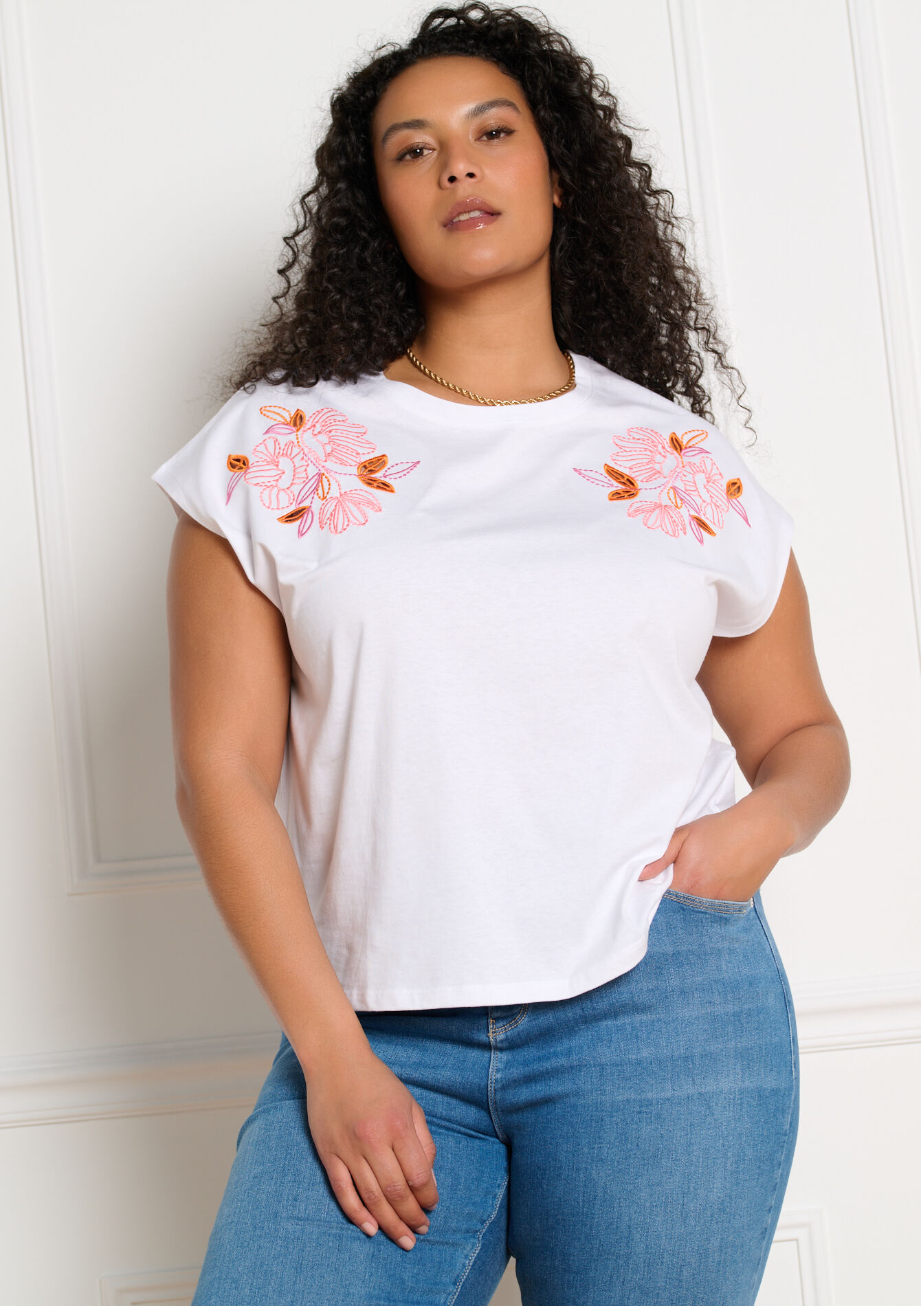 Mouwloos T-shirt met borduursel