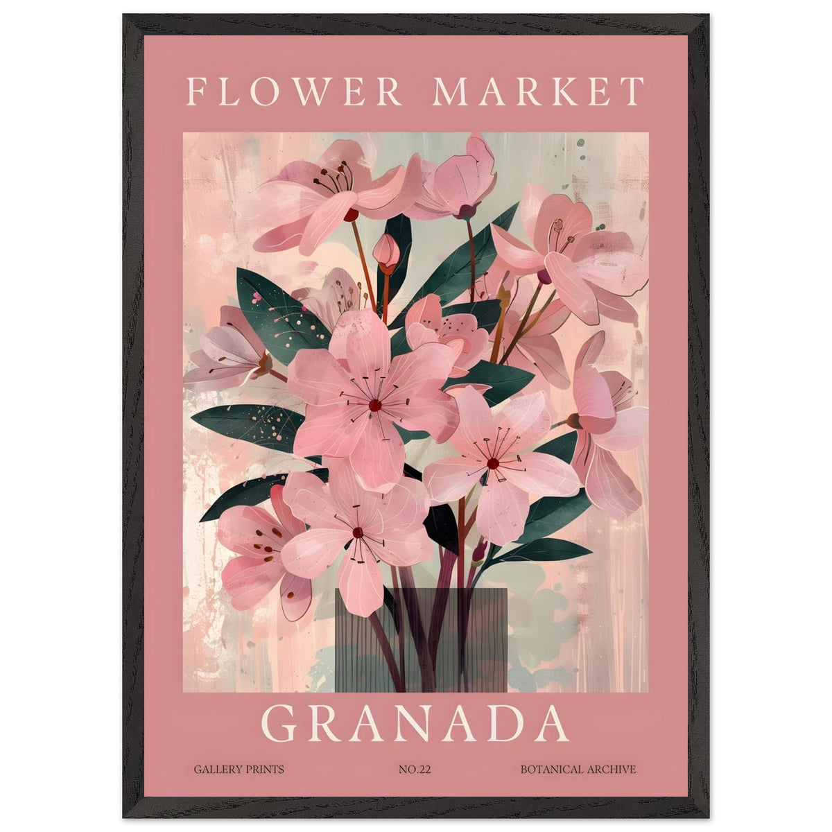 Artfulprints Poster met Lijst Flower market - Granada  - 50x70 cm - Roze