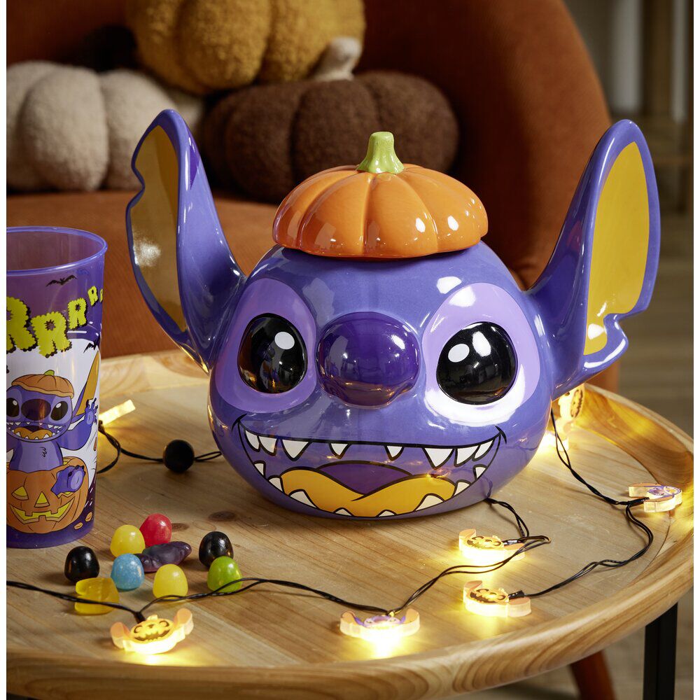 Bonbonnière Halloween Disney Stitch dolomite bleue et orange Ø20xH21cm