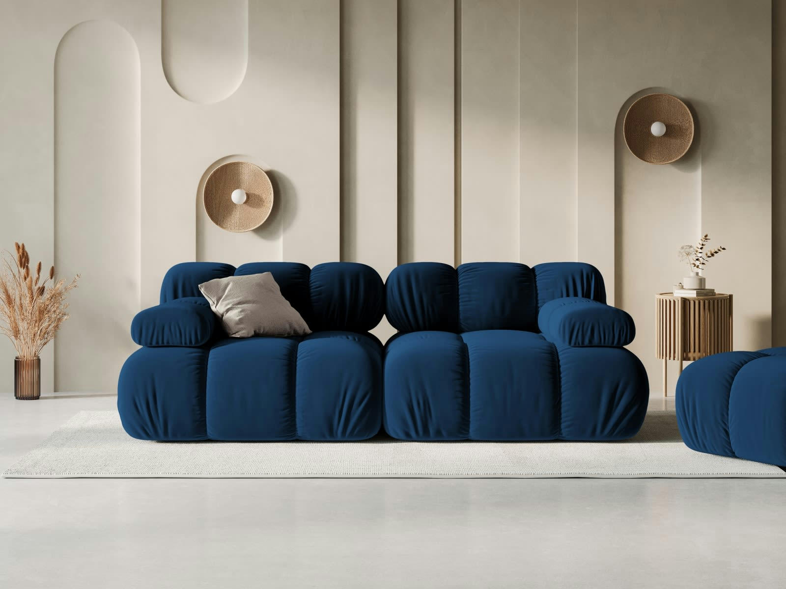 BELLIS - Canapé modulable 2 places en tissu velours bleu roi