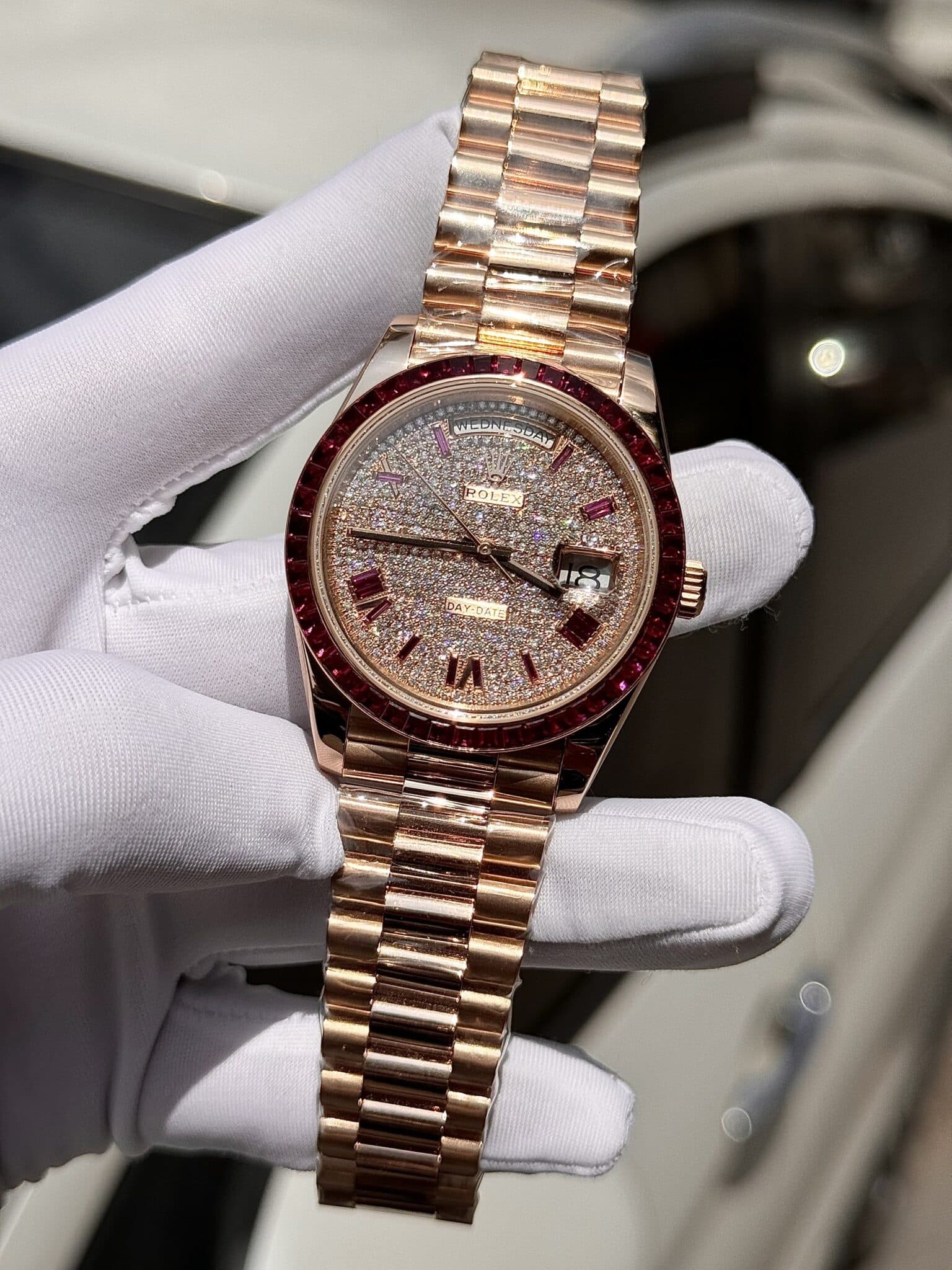 Rolex Day-Date RG Plated Diamond Dial Diamond 40mm Super Clone