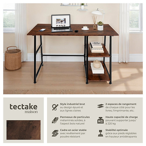 Bureau Style industriel étagère latérale avec 2 compartiments de stockage