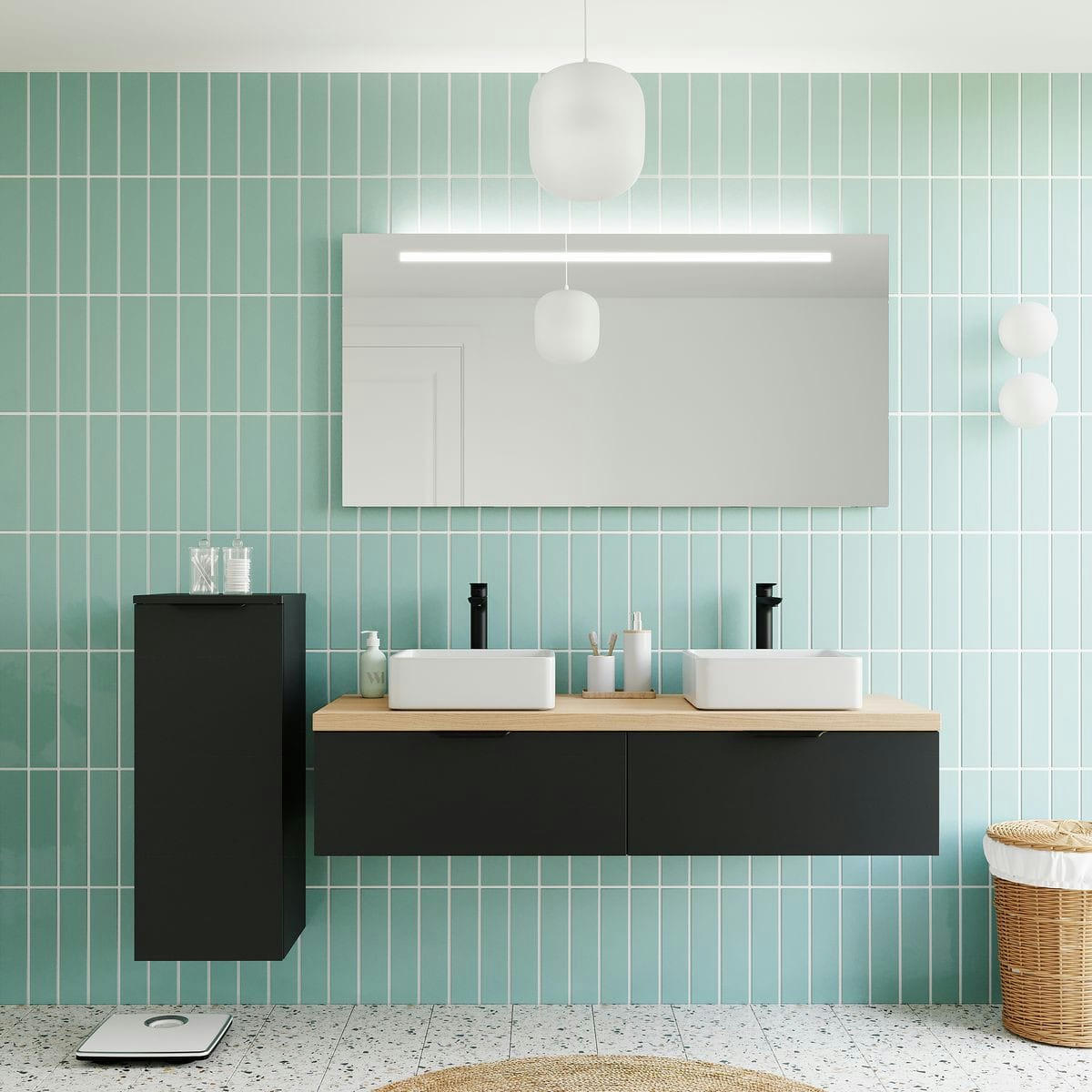 SOHO - Meuble salle de bain 2 vasques posées 140cm 2 tiroirs Noir