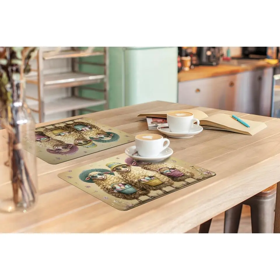 Placemat 6 stuks Schaapjes - Eieren - Bloemen - Zonnebril