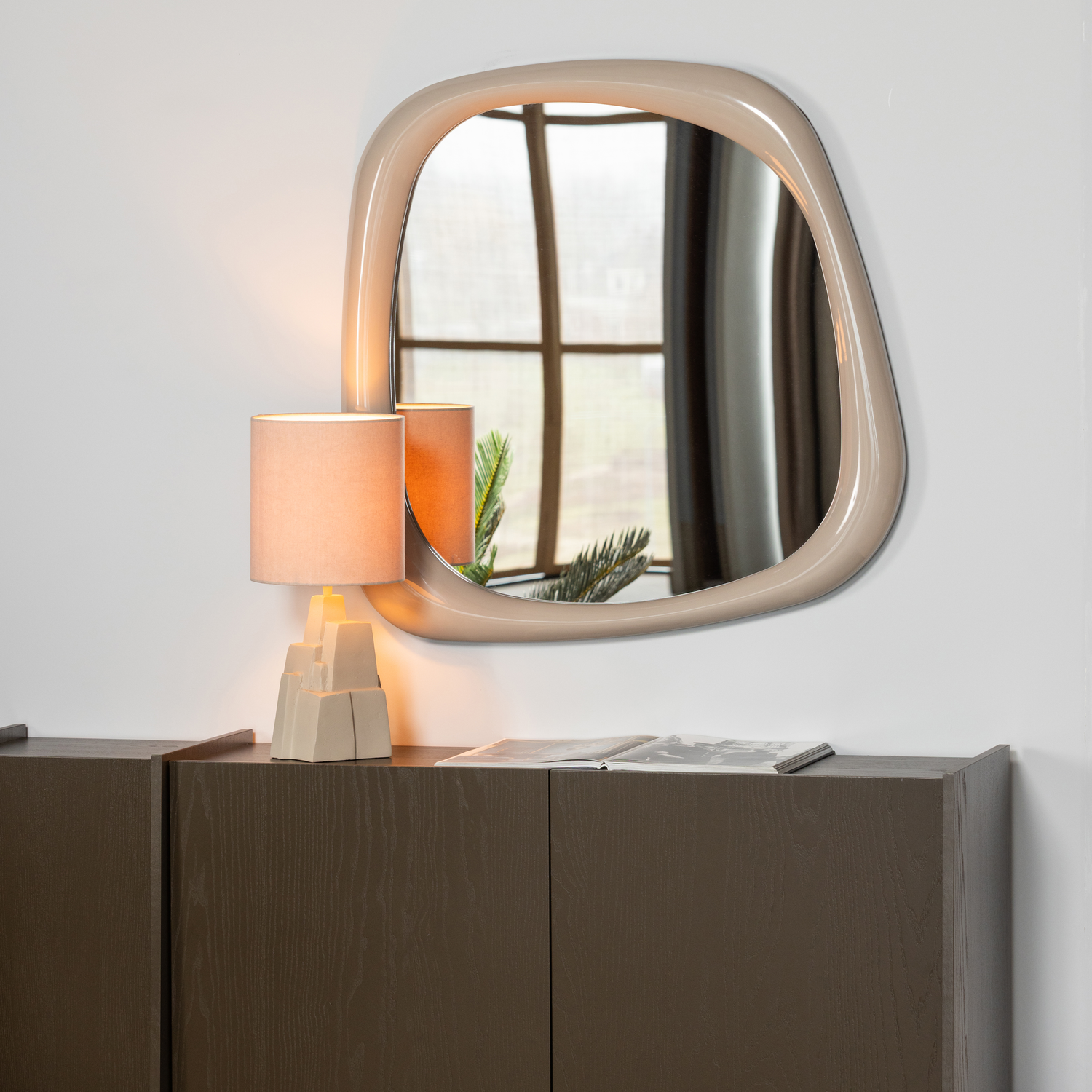 WOOOD Norea Spiegel 90x90 CM - Hout - Hoogglans Zand - 90x90x5