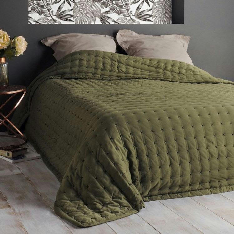 PALOMA - Dessus de lit polyester vert kaki 230x250cm