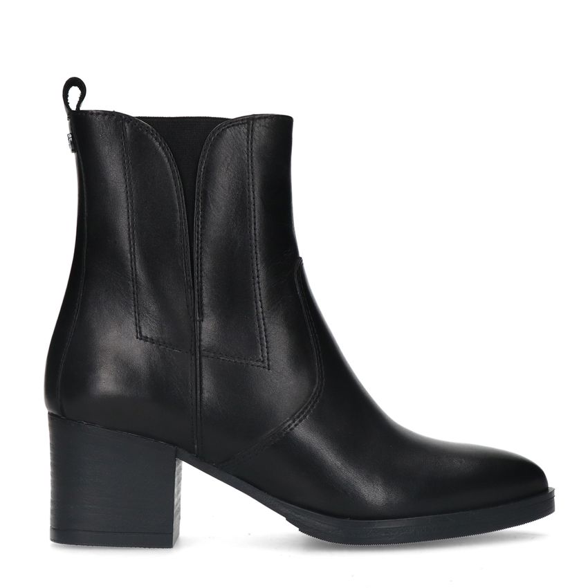 No Stress Zwarte leren enkellaarsjes met hak