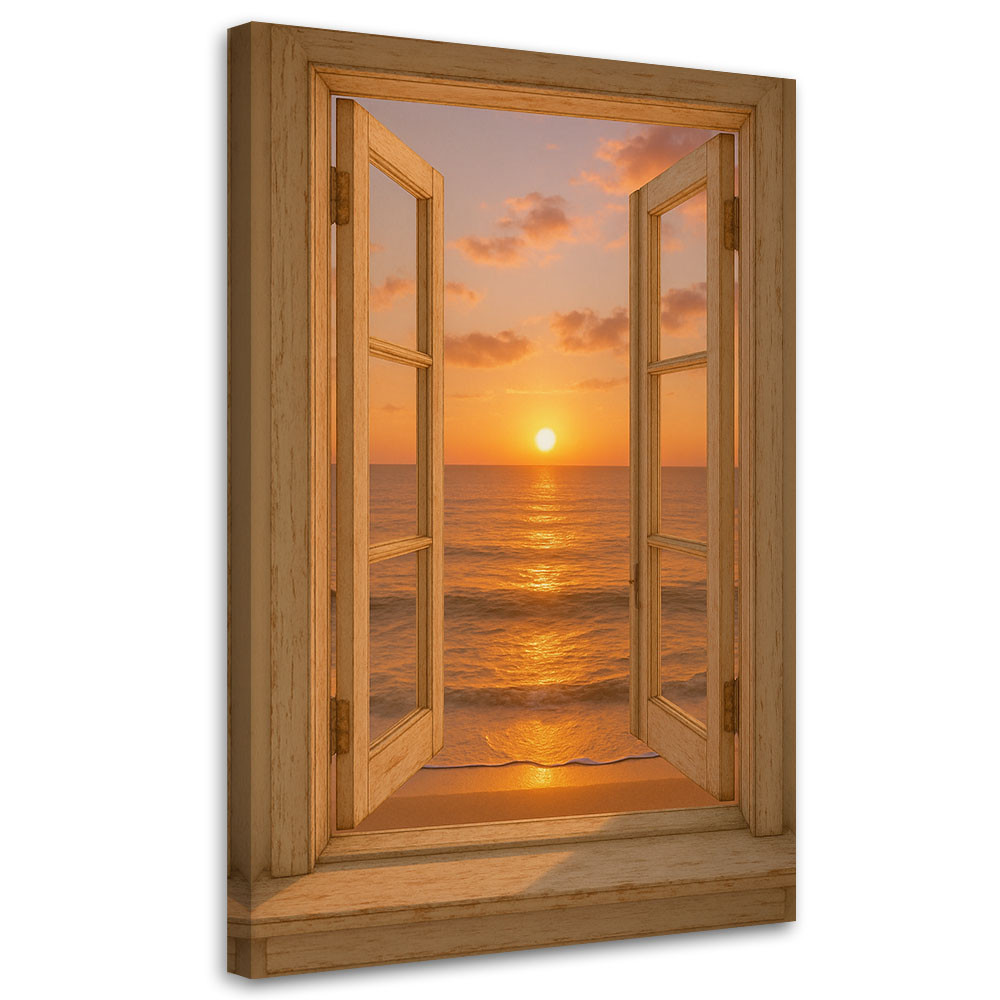 Obraz Shabby Chic, Widok z okna zachód słońca na plaży 20x30
