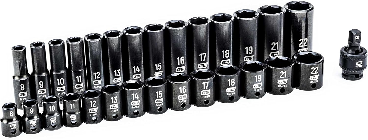 GEARWRENCH 29 Pc. 3/8 Drive 6 Pt. Impact Socket Set, Standard & Deep, Metric - 84925N
