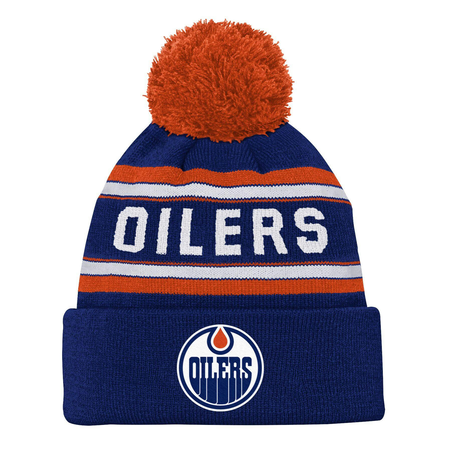 NHL Edmonton Oilers Grinder Cuffed Pom Knit Hockey Toque, Youth